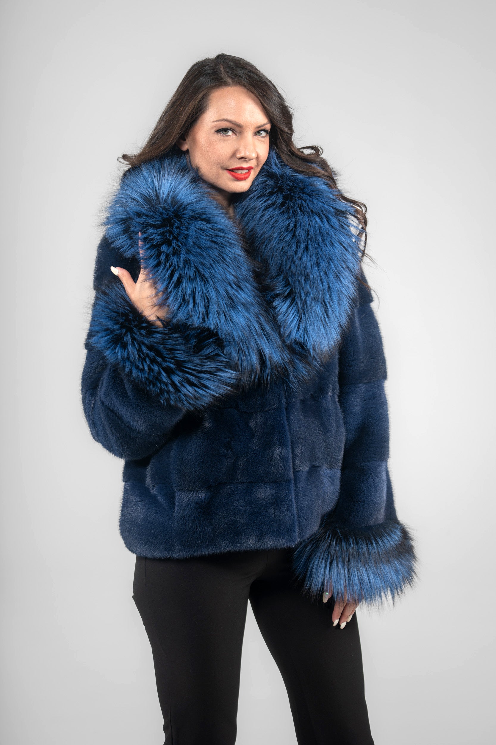 Blue Jean Mink Jacket with Fox Notch Collar
