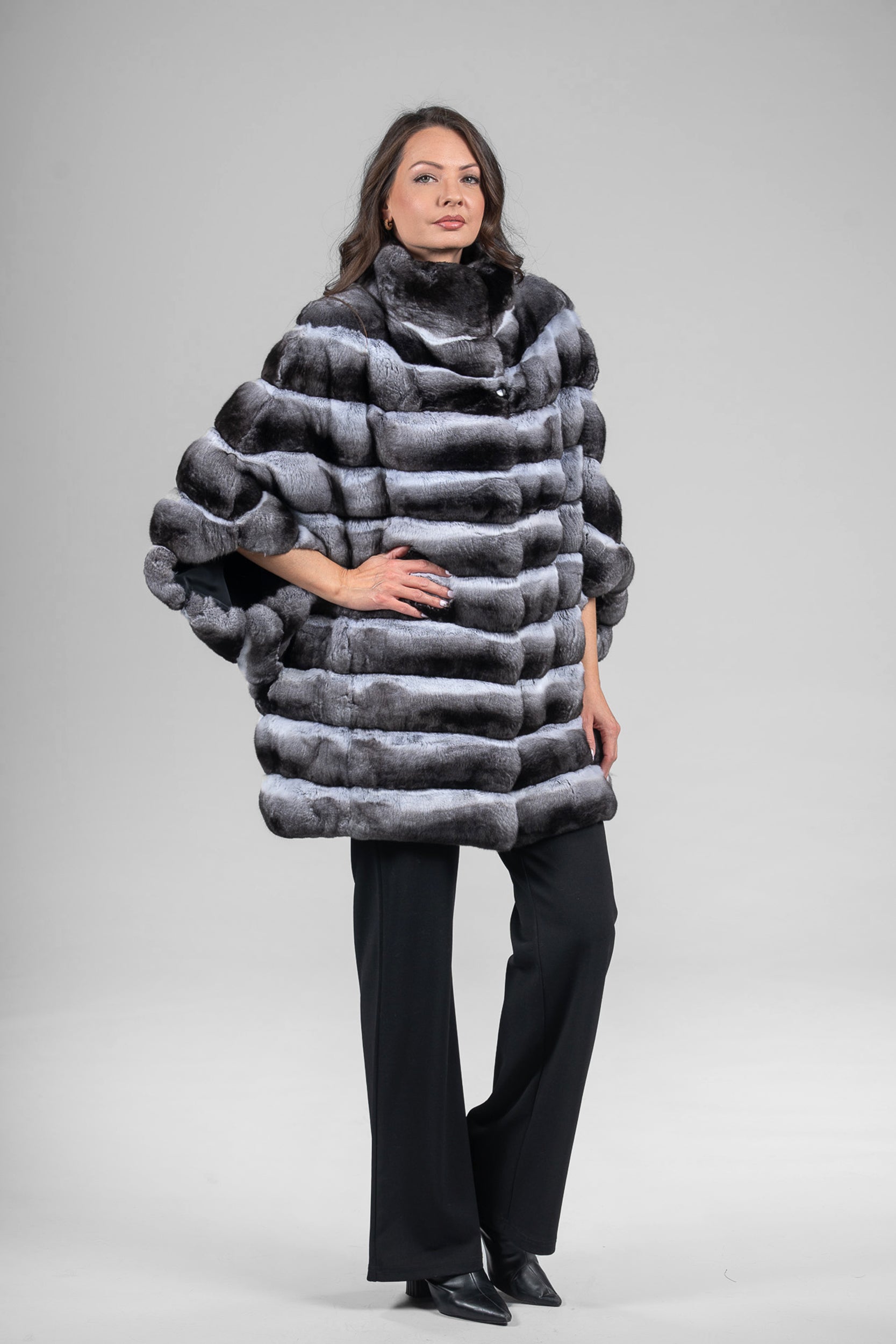Natural Chinchilla Cape with Stand Collar