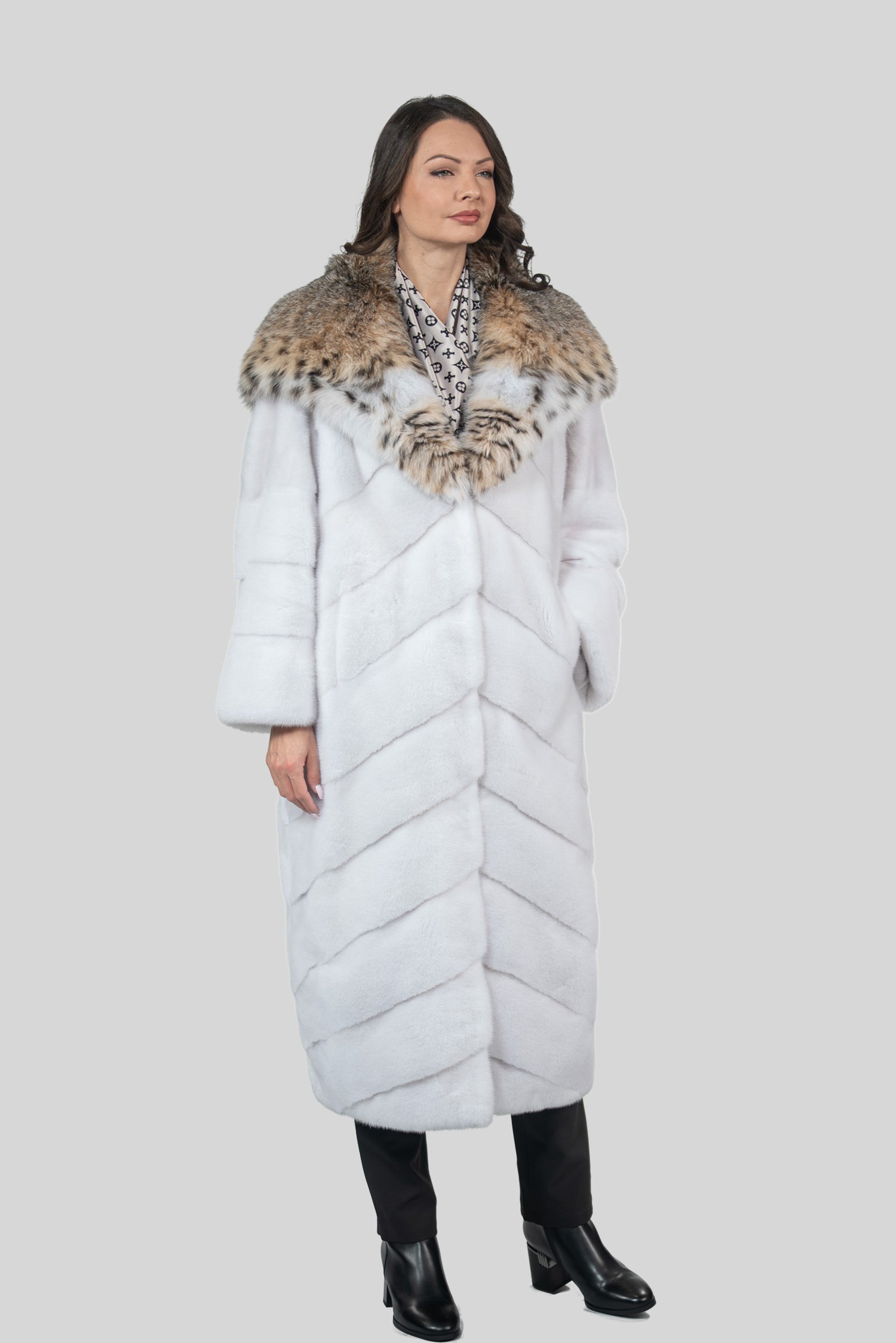 White Mink Coat With Bobcat Hood