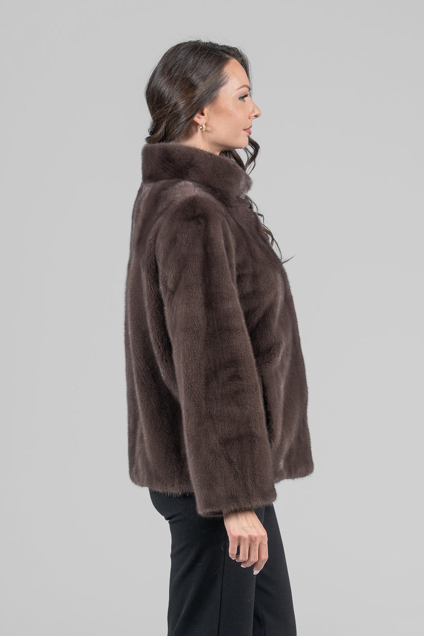 Wood Mink Jacket with Stand Collar