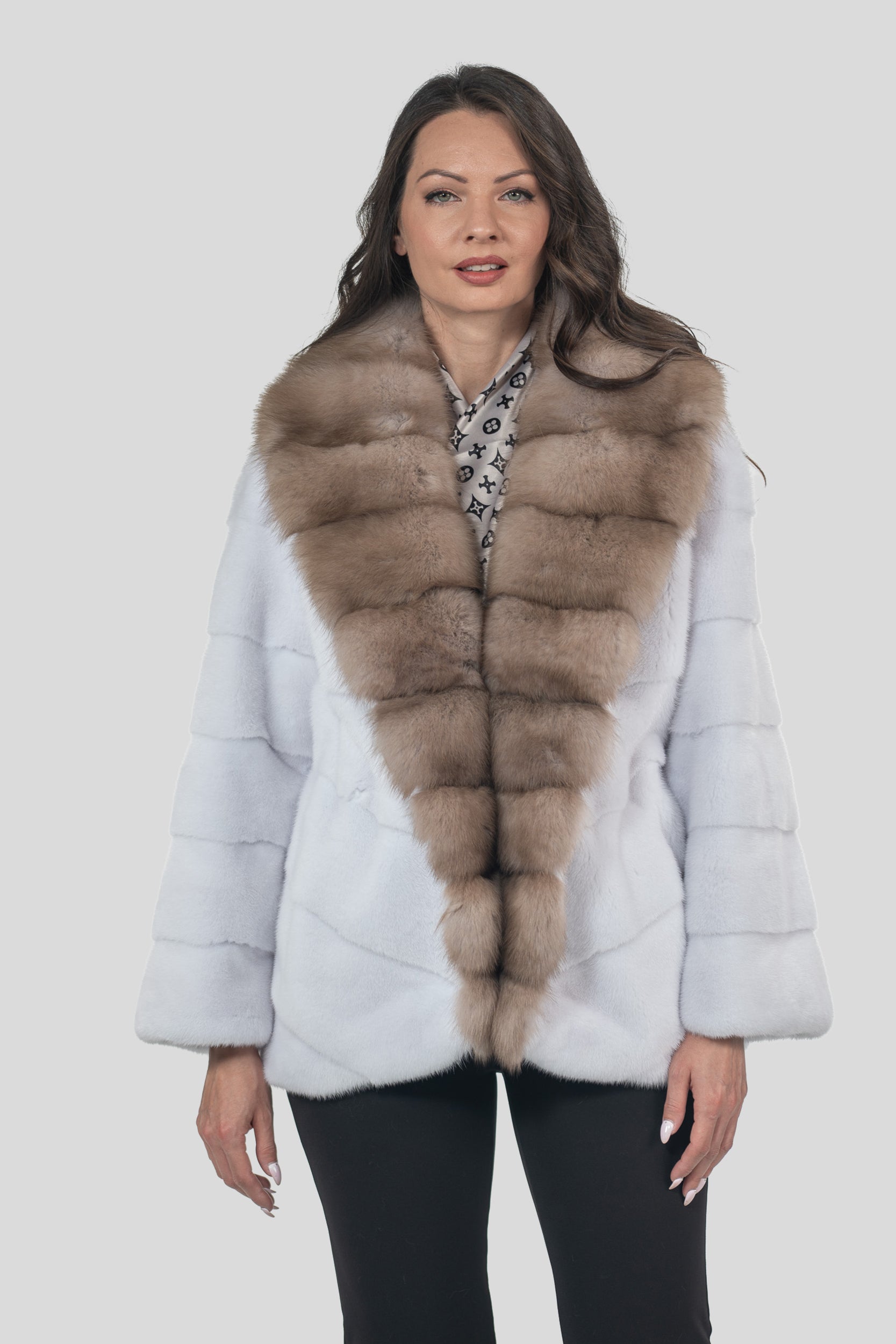 White Mink Half Coat with Baumarten Trim