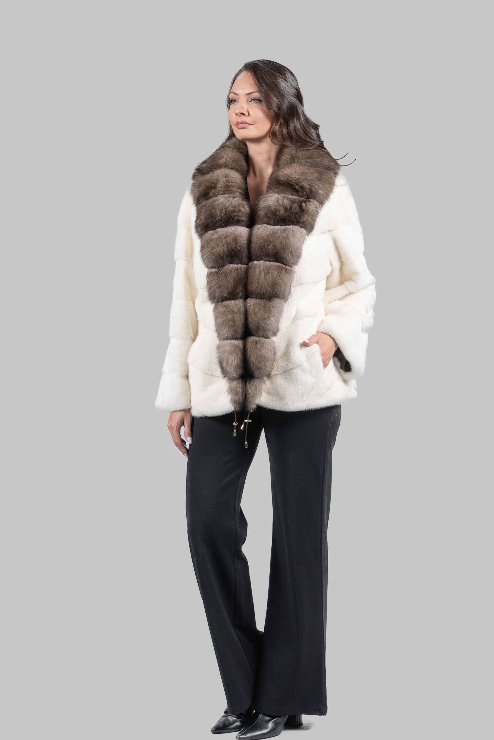 CASIANI | Pearl Mink Jacket with Extended Sable Shawl Collar