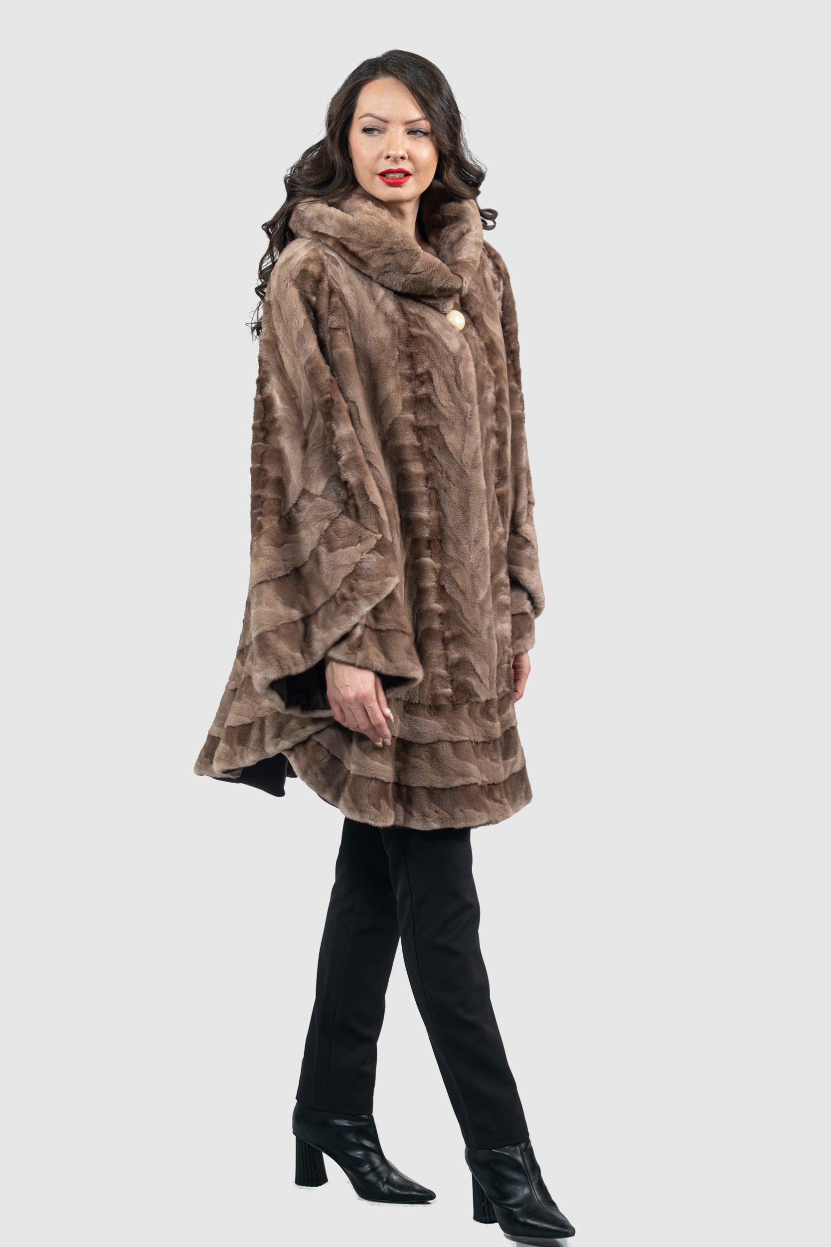 Pastel Mink Pieced Hooded Half Coat
