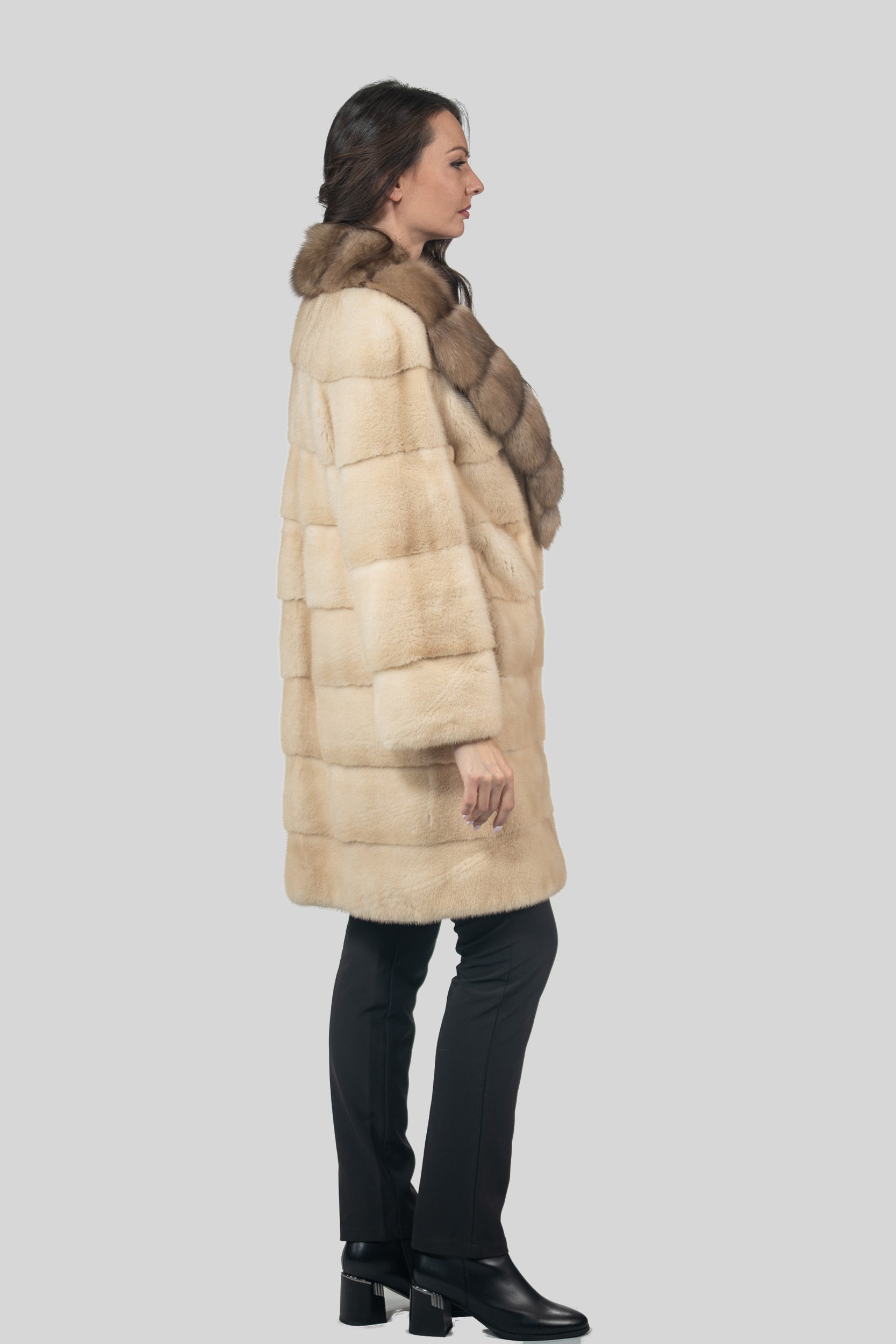 Palomino Mink Half Coat With Russian Sable Shawl Collar