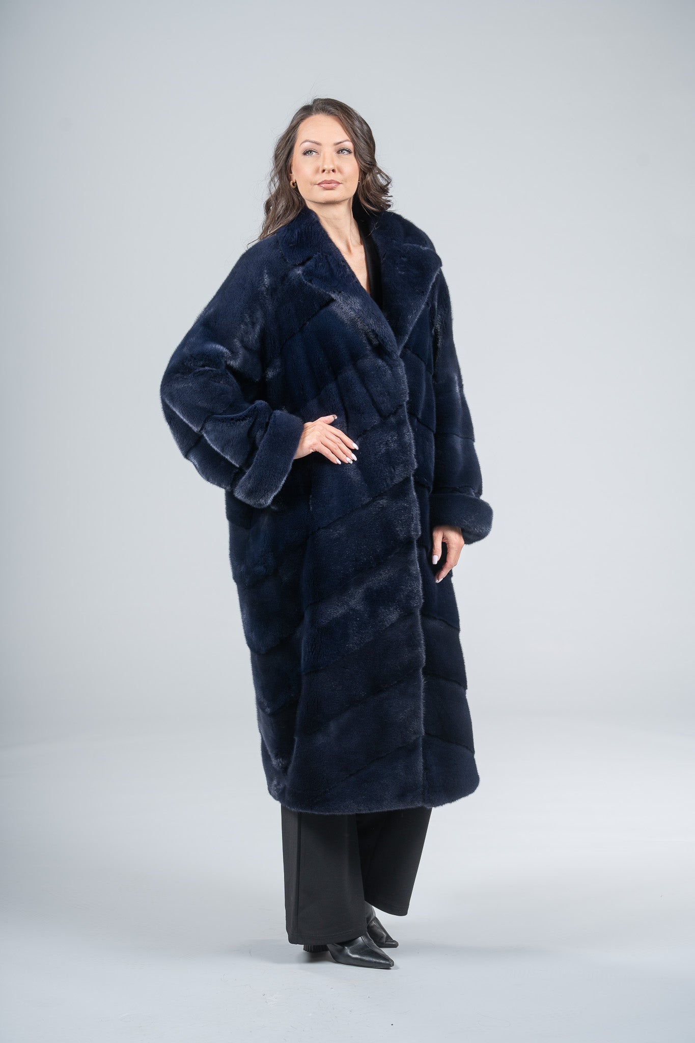 Purple Mink Coat with Notch Collar
