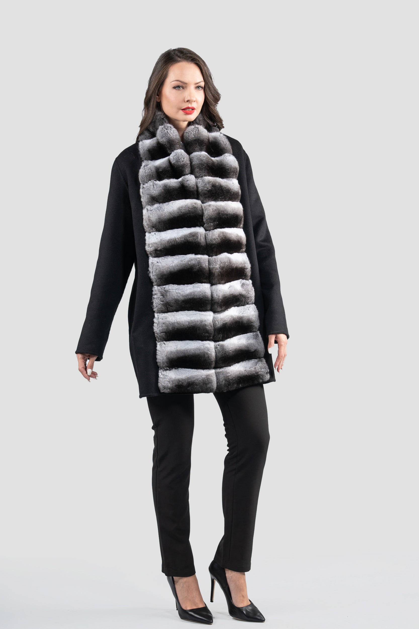 Black Cashmere Coat with Chinchilla Trim