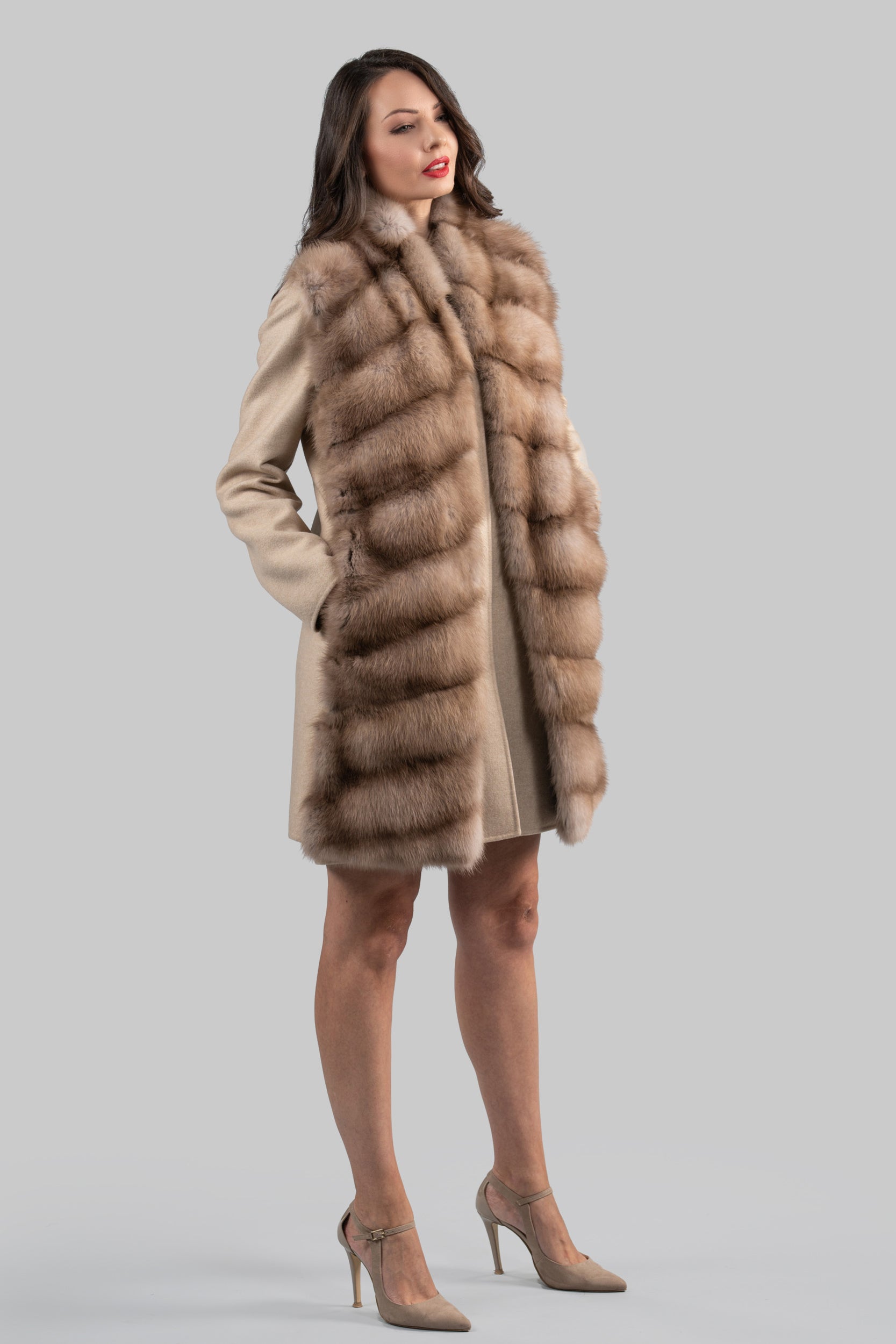 Ecru Cashmere Half Coat & Vest with Baumarten Trim