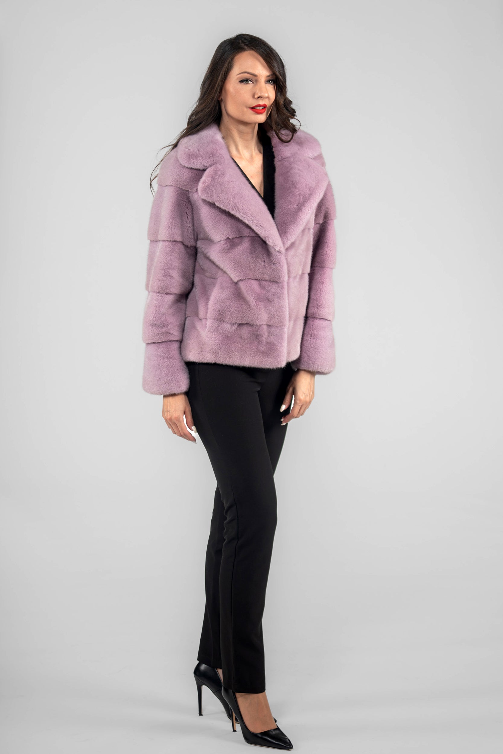 Powder Pink Mink Jacket with Notch Collar