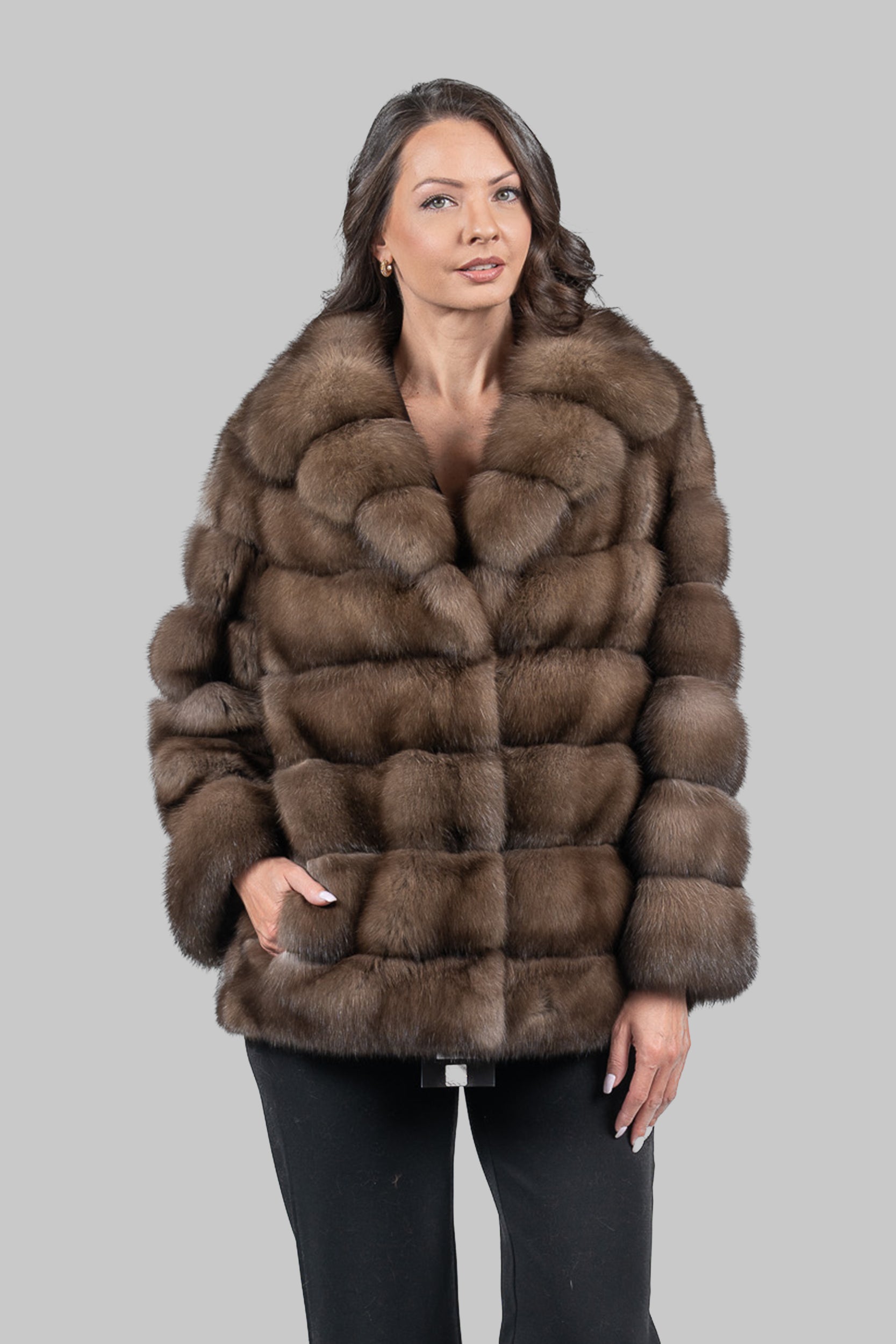 Titanium Sable Half Coat with Shawl Collar