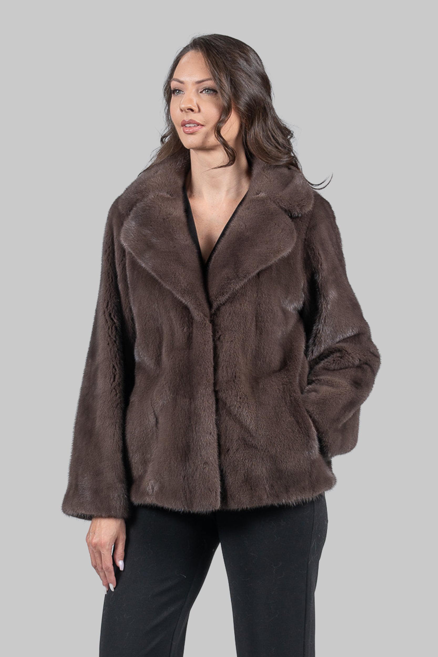 Wood Mink Fur Jacket with Notch Collar