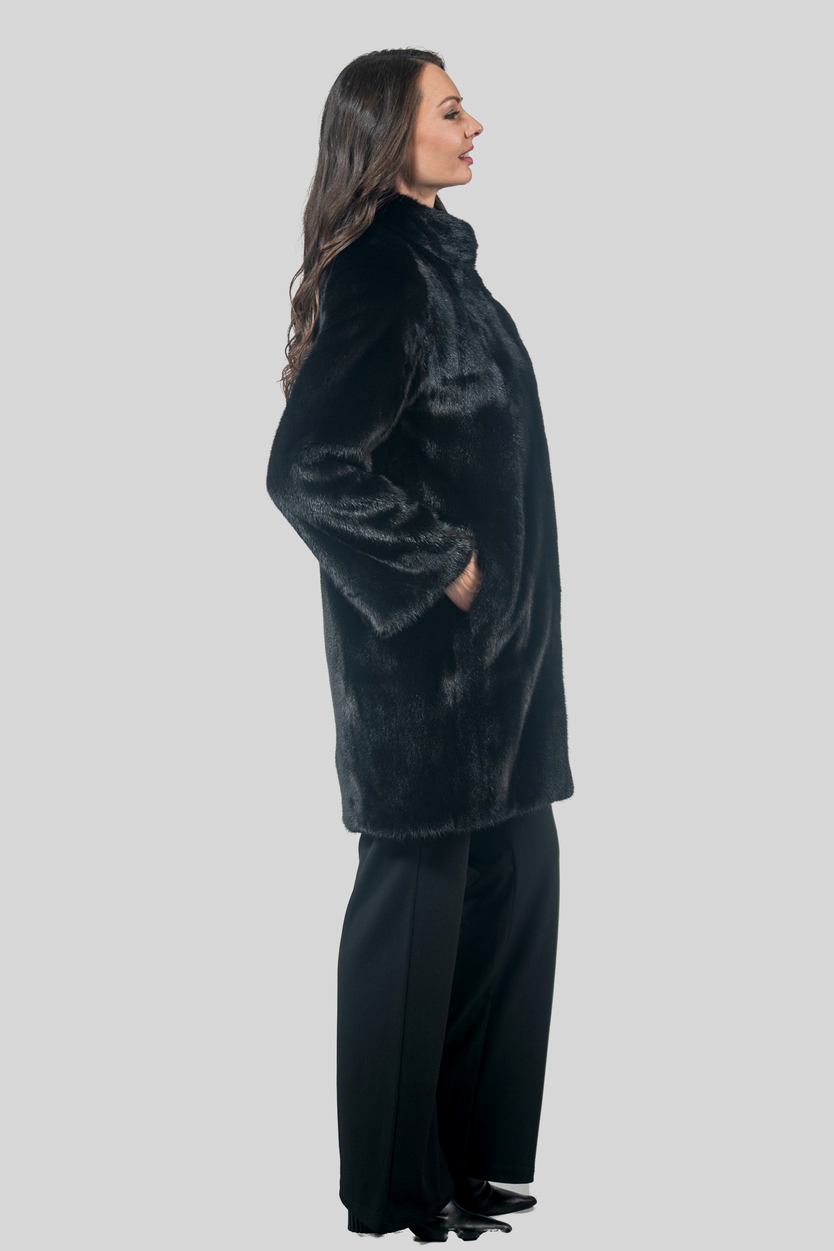 Blackglama Mink Let-Out Half Coat with Stand Collar