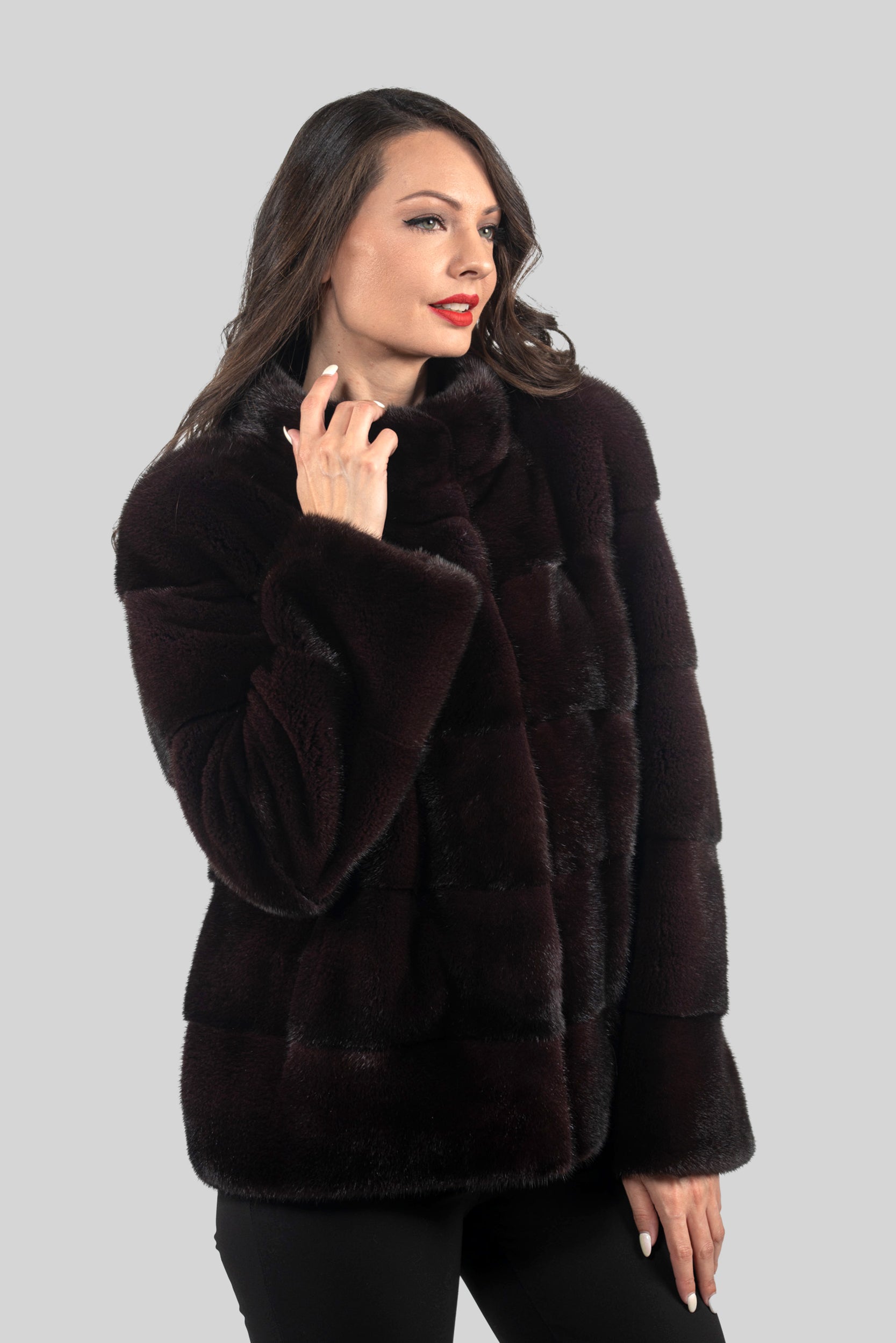 Bordeaux Mink Jacket with Stand Collar