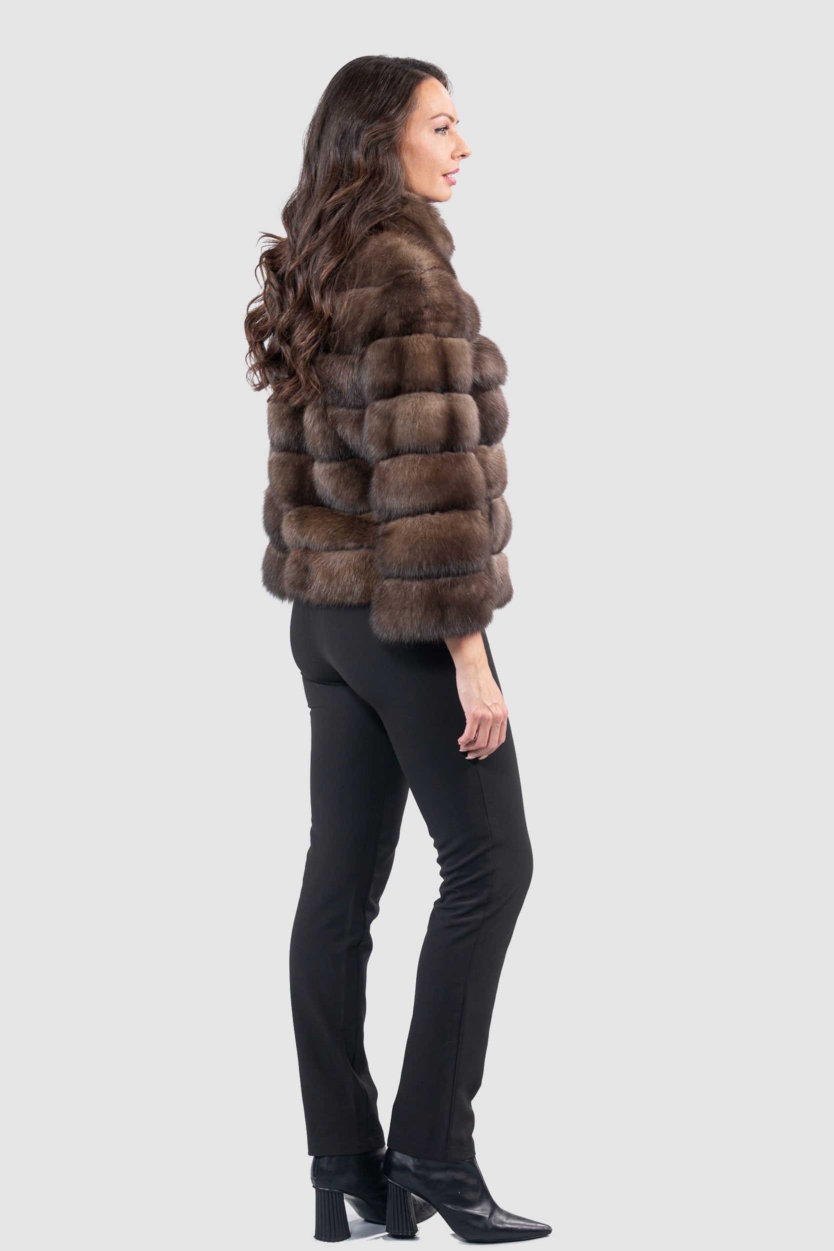 Dark Russian Sable Jacket with Stand Collar