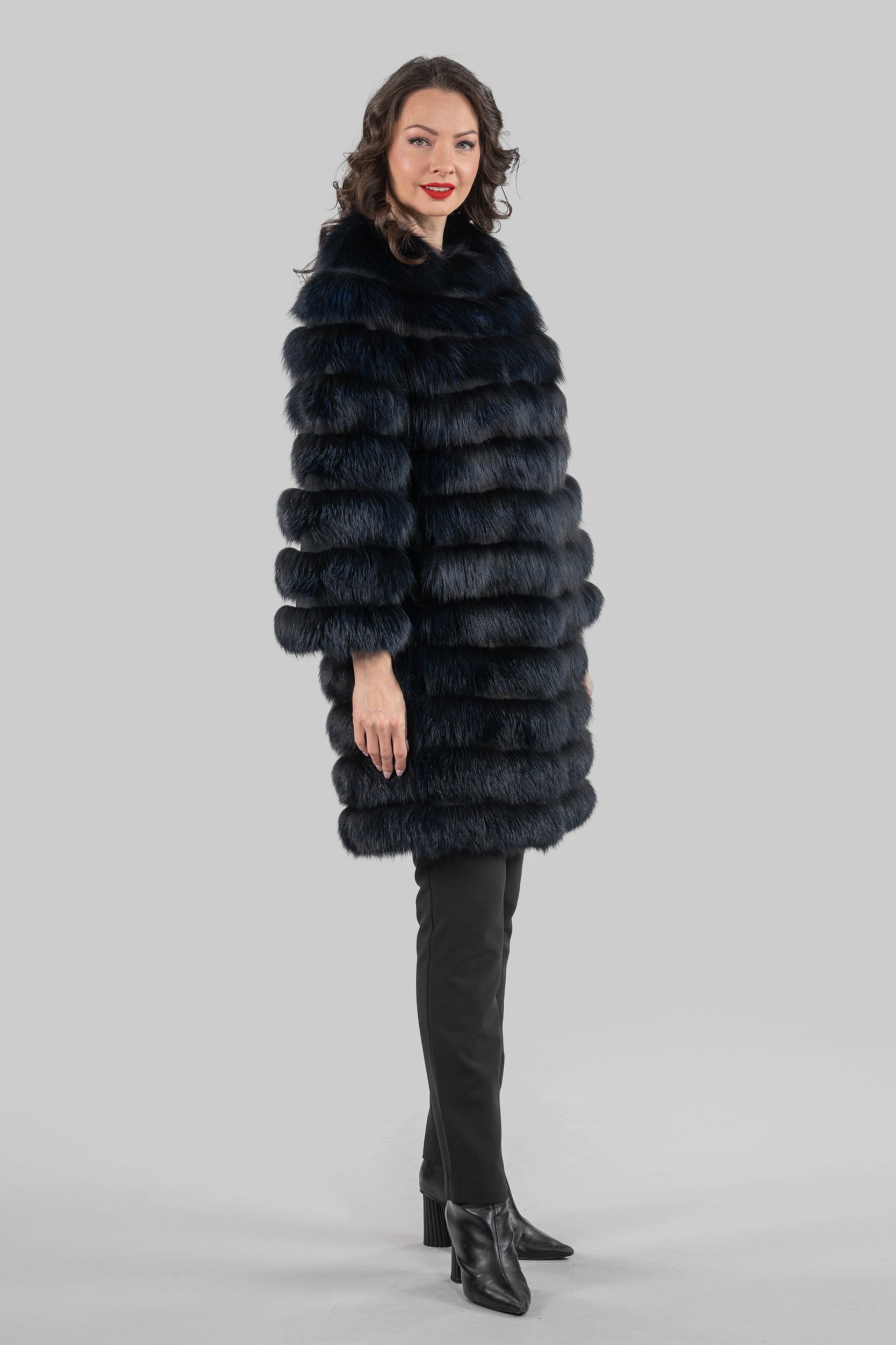 Blue Black Fox Collarless Half Coat