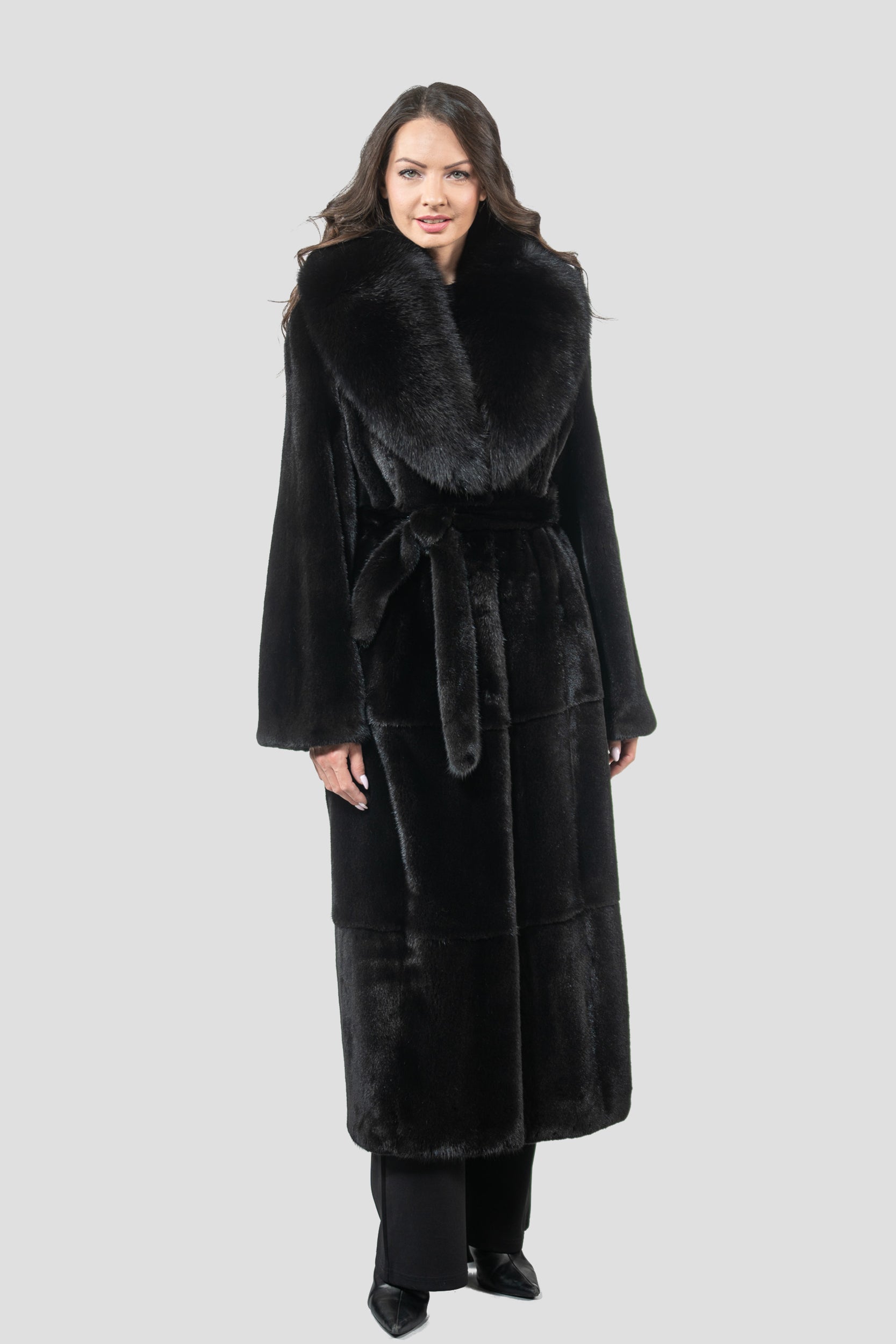 Blackgalama Mink Coat with Fox Shawl Collar