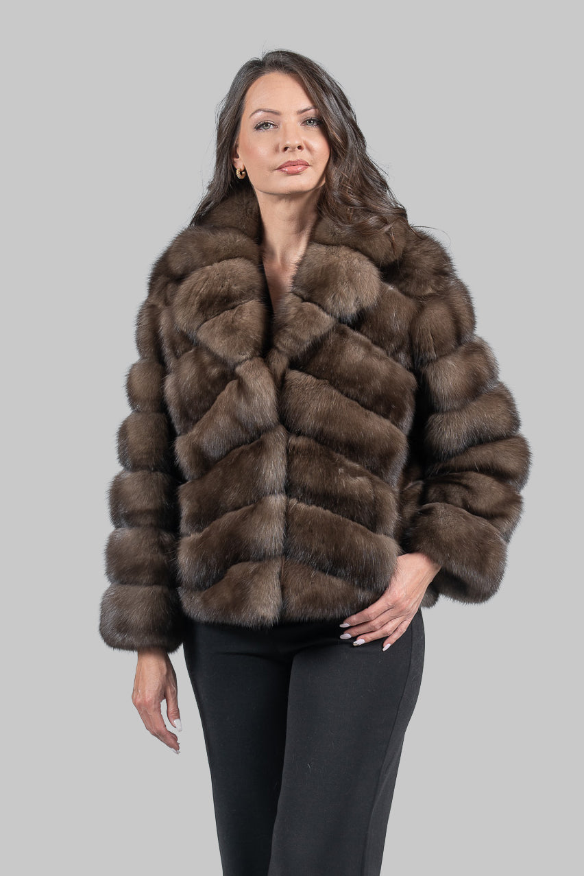 Graphite Russian Sable Jacket with Notch Collar