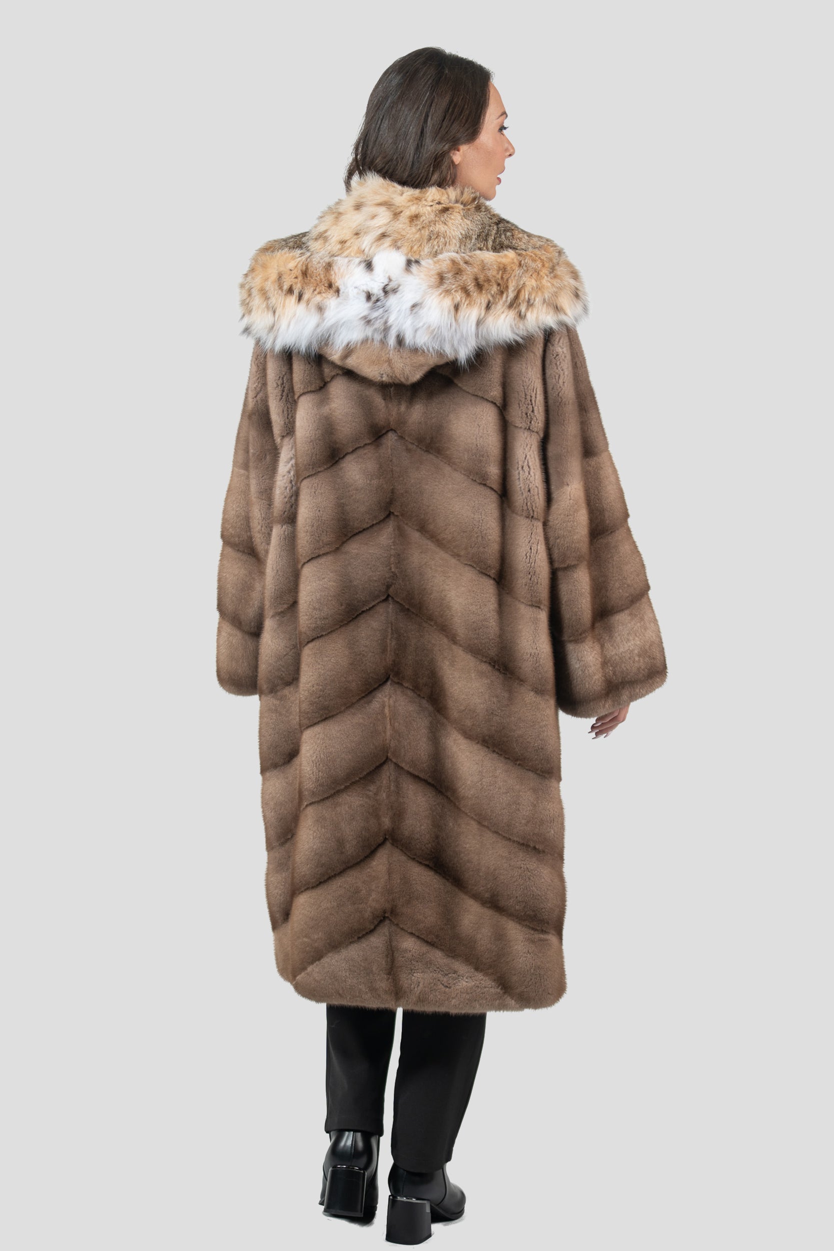 Pastel Mink Coat with Bobcat Hood