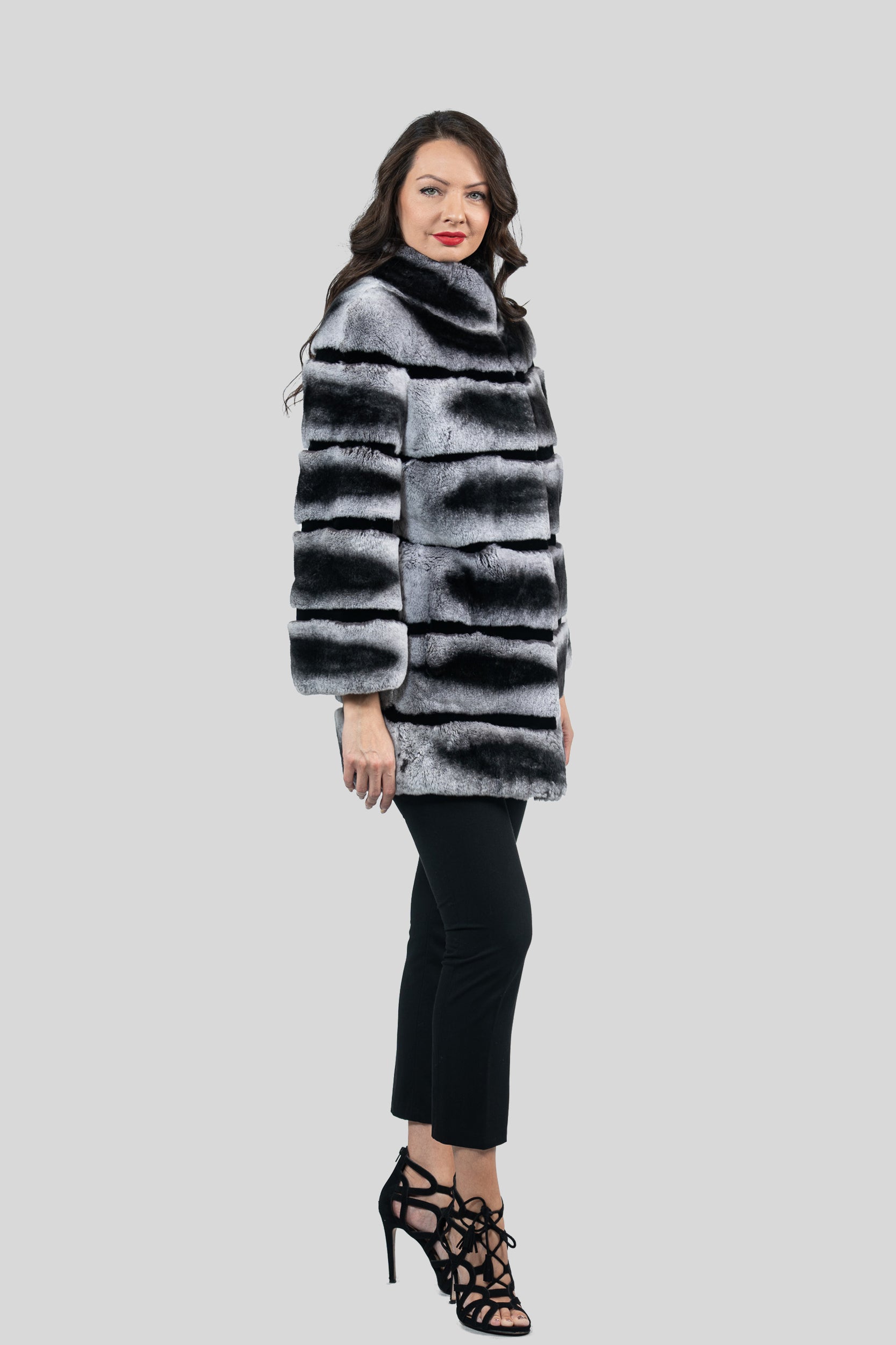 Rex Rabbit Half Coat with Stand Collar