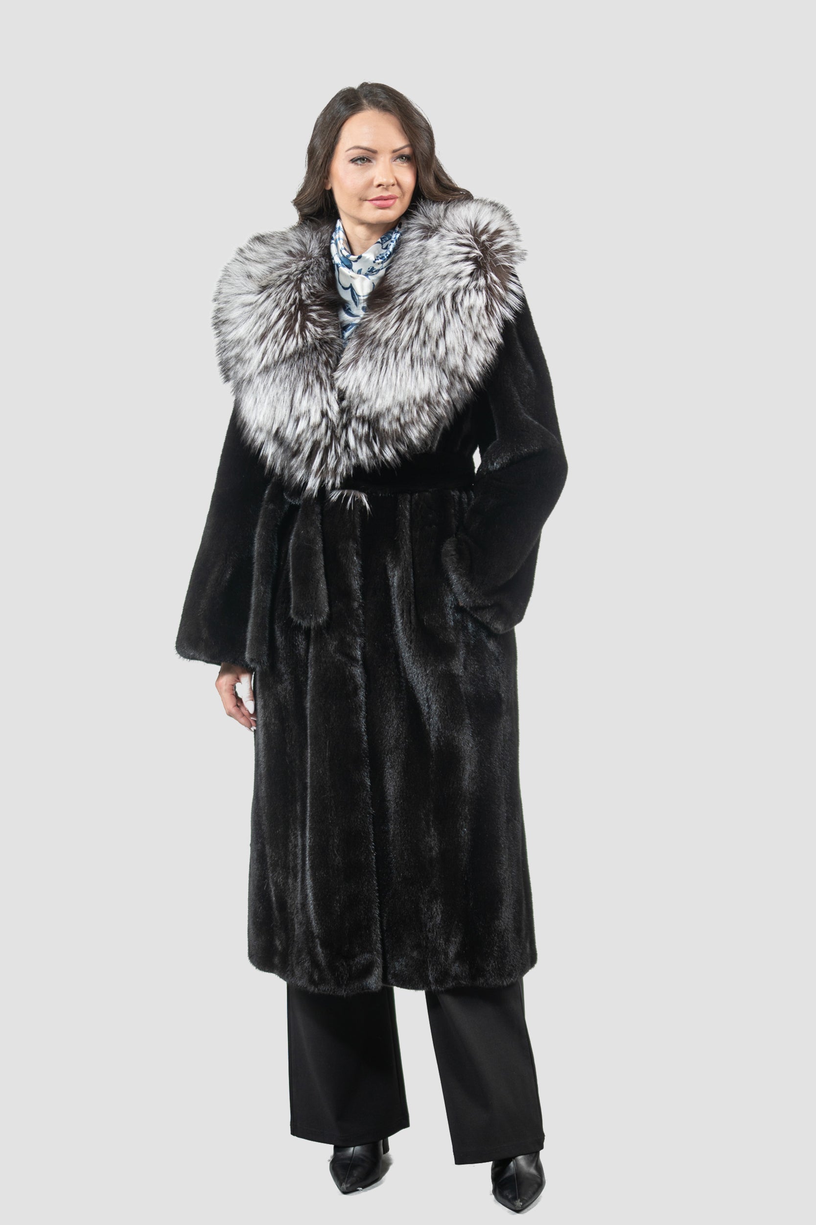 Blackgalama Mink Coat With Fox Shawl Collar