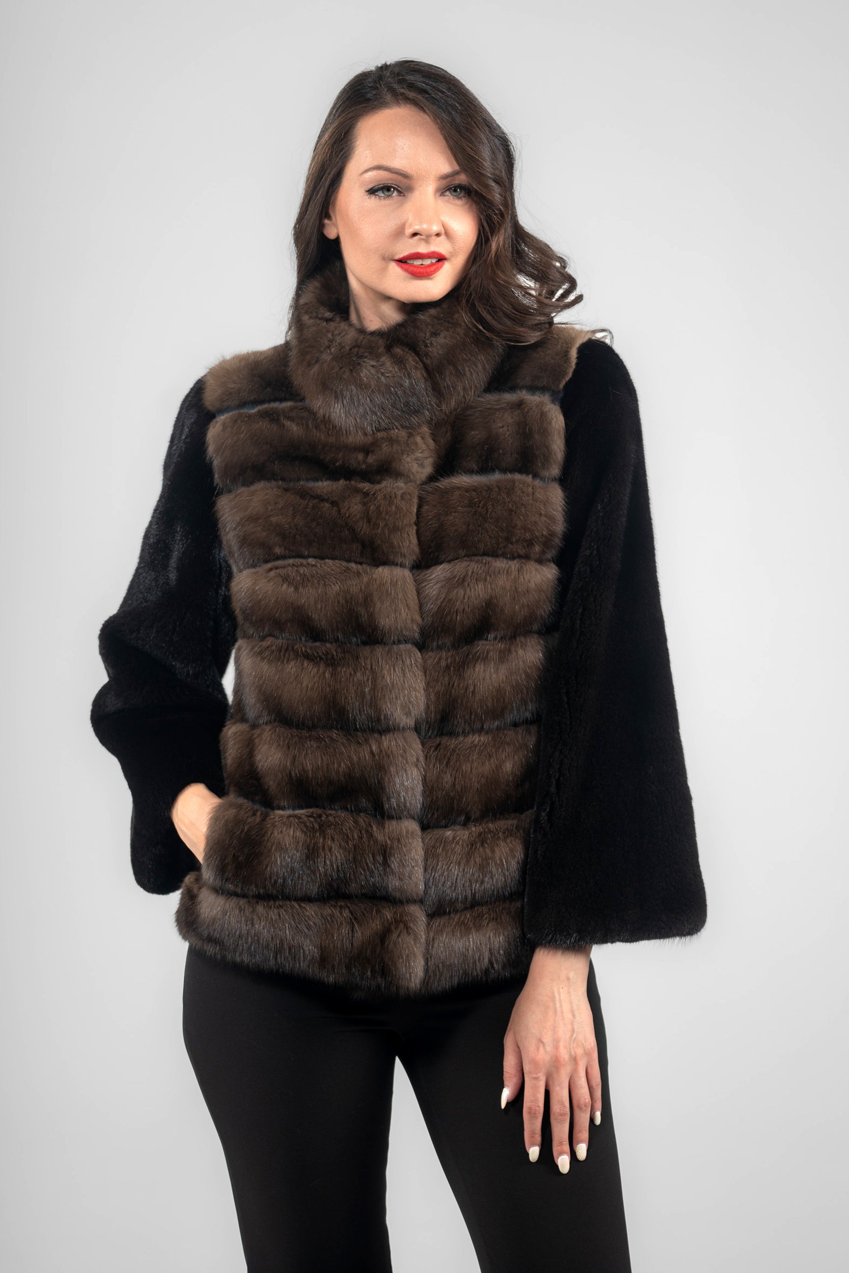 Blackglama Mink Jacket with Stand Collar and Russian Sable Trim