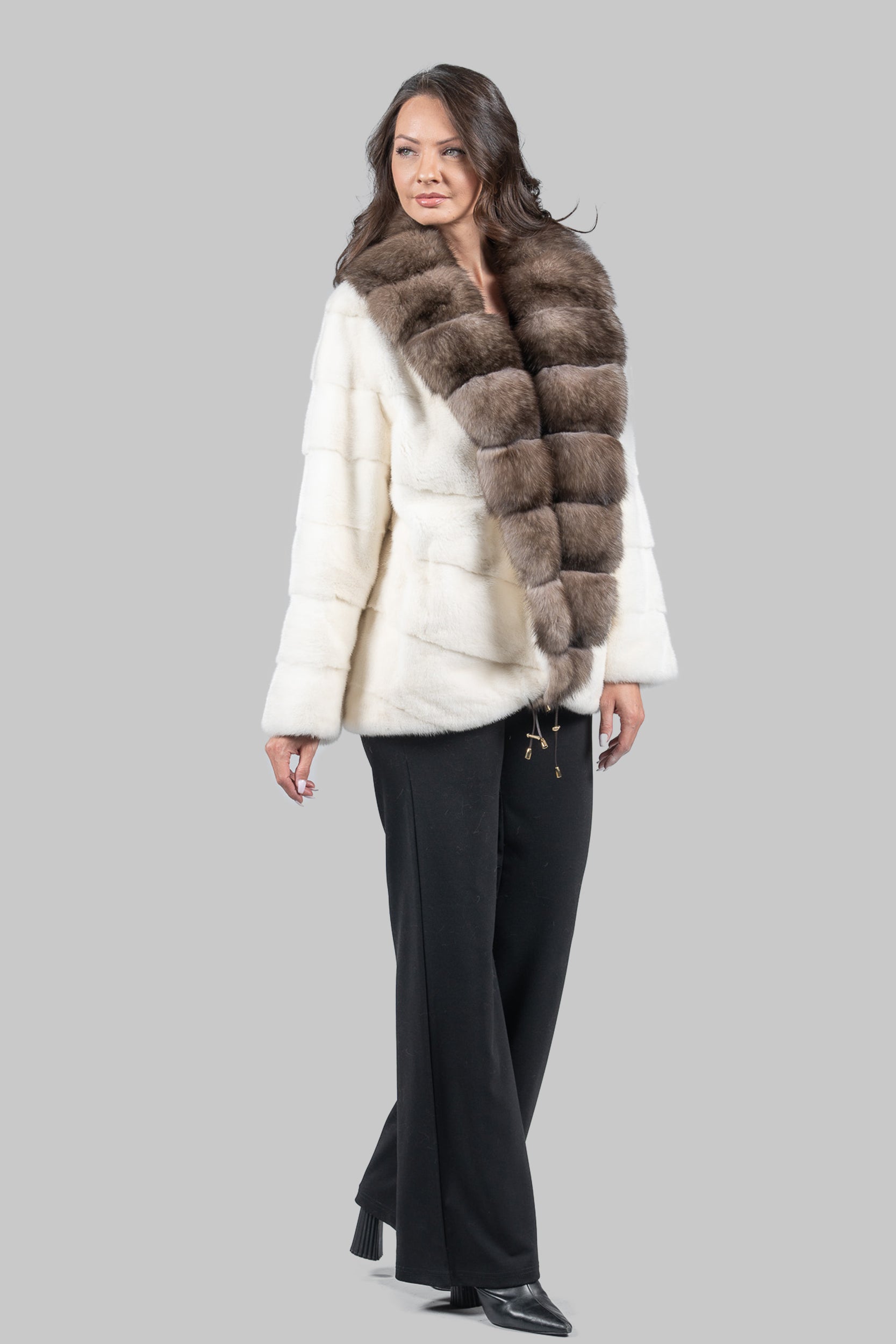 Pearl Mink Jacket with Extended Sable Shawl Collar