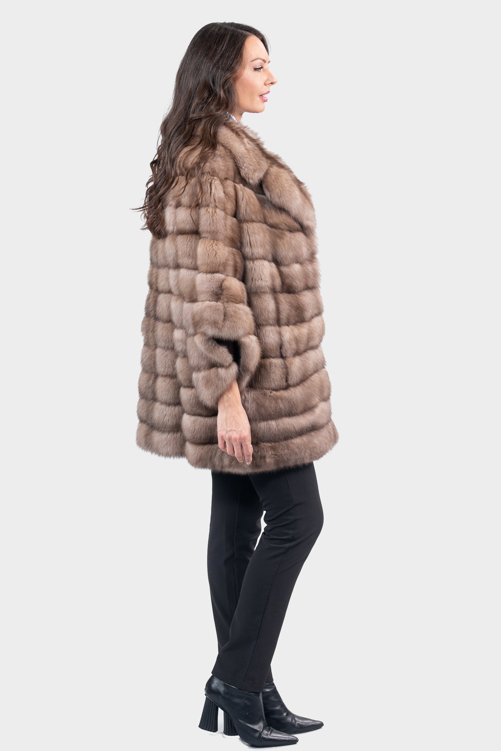 Graphite Russian Sable Cape with Notch Collar