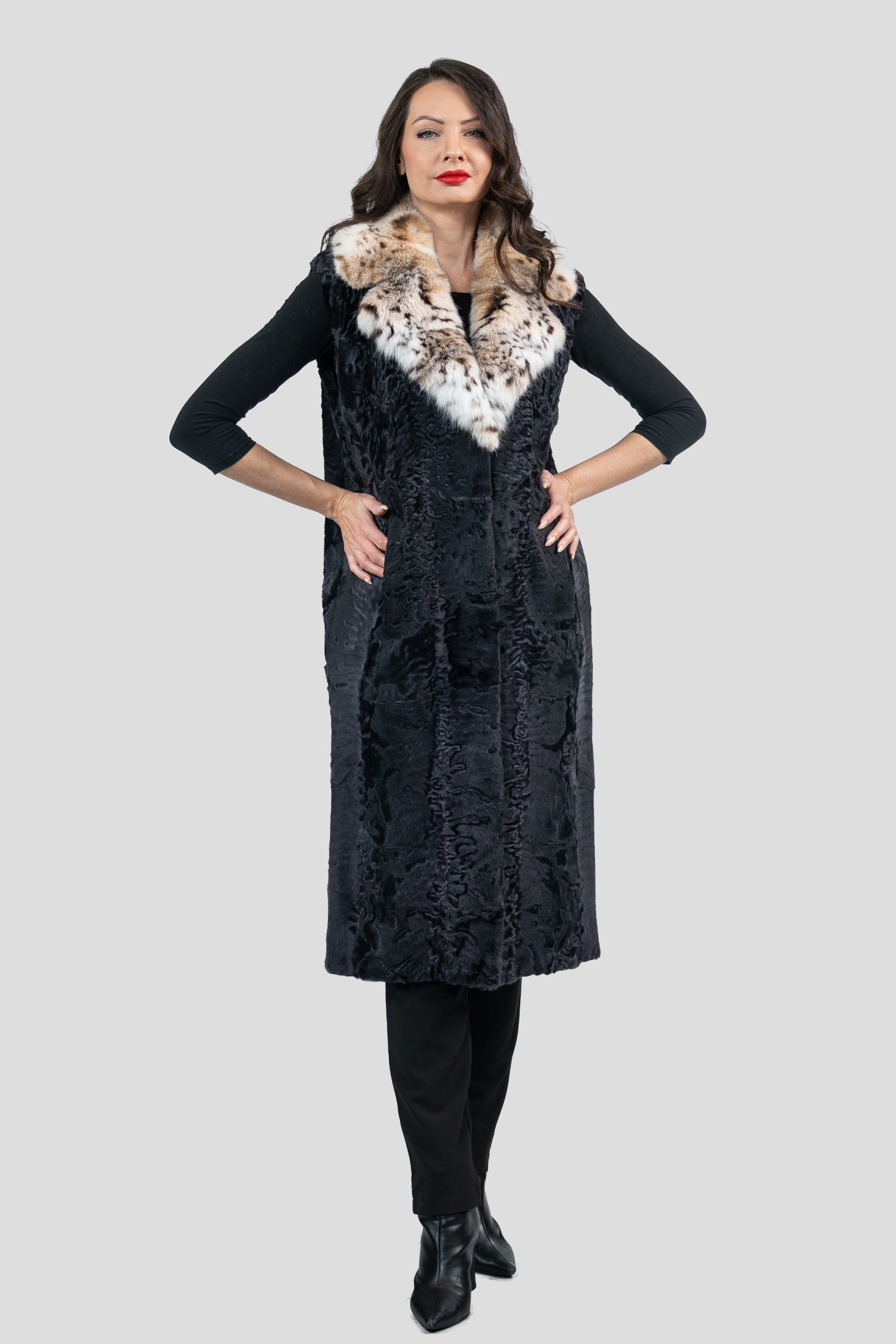 Gray Moon Swakara Vest with Bobcat Notch Collar