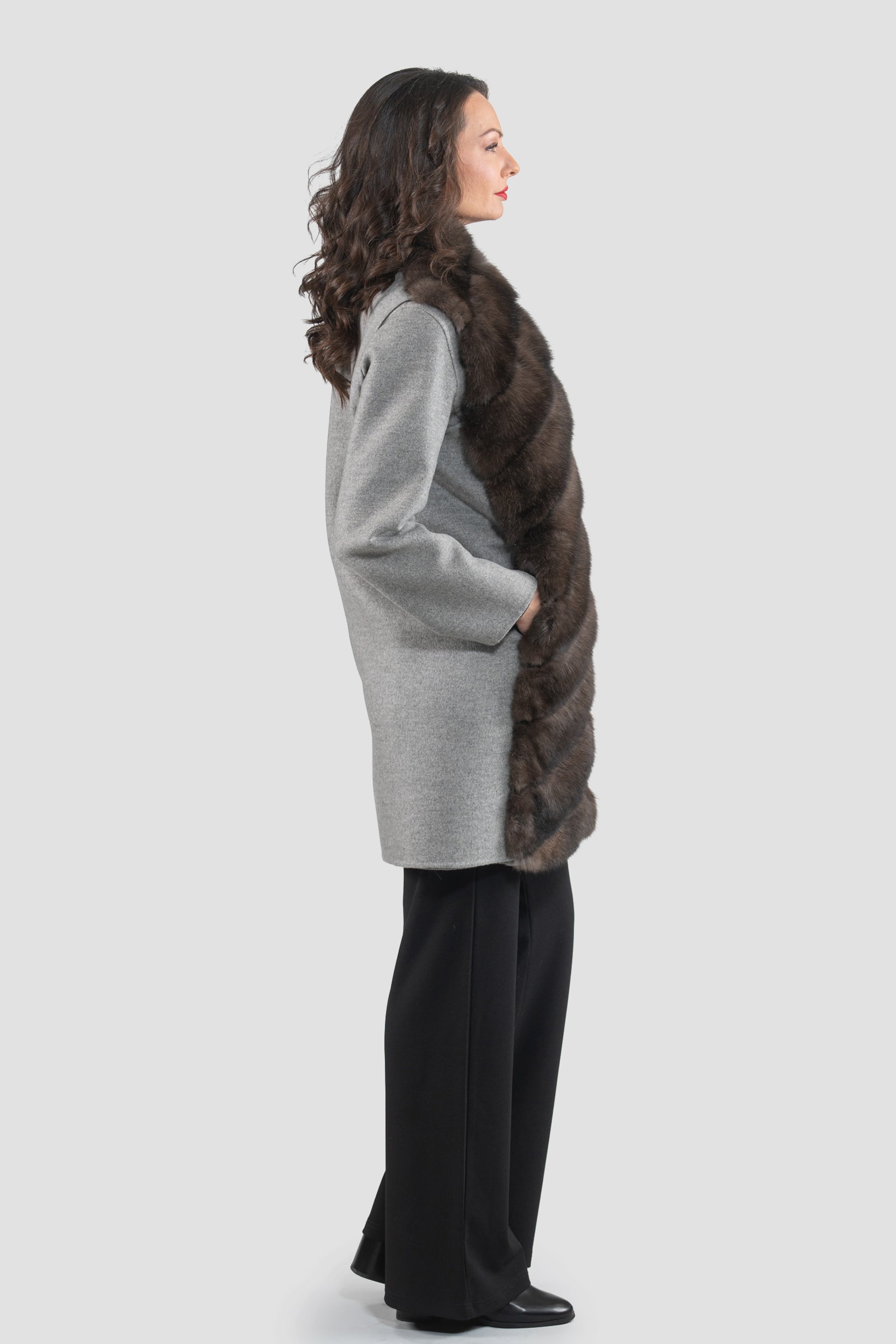 Grey Cashmere Half Coat & Vest with Russian Sable Trim