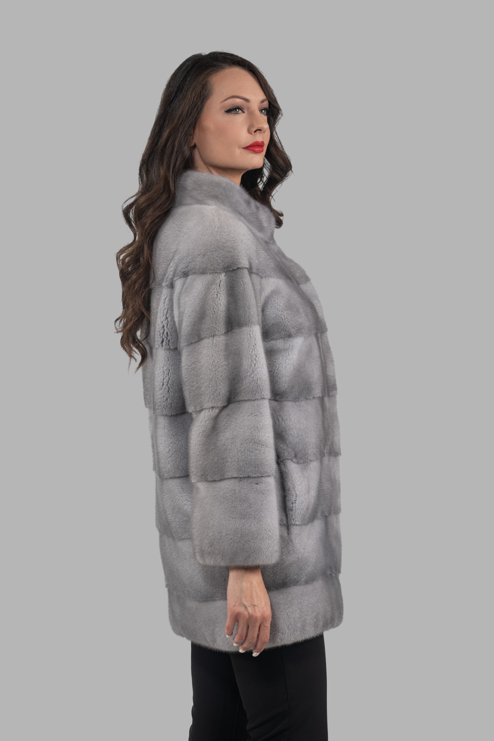 Sapphire Mink Half Coat with Stand Collar