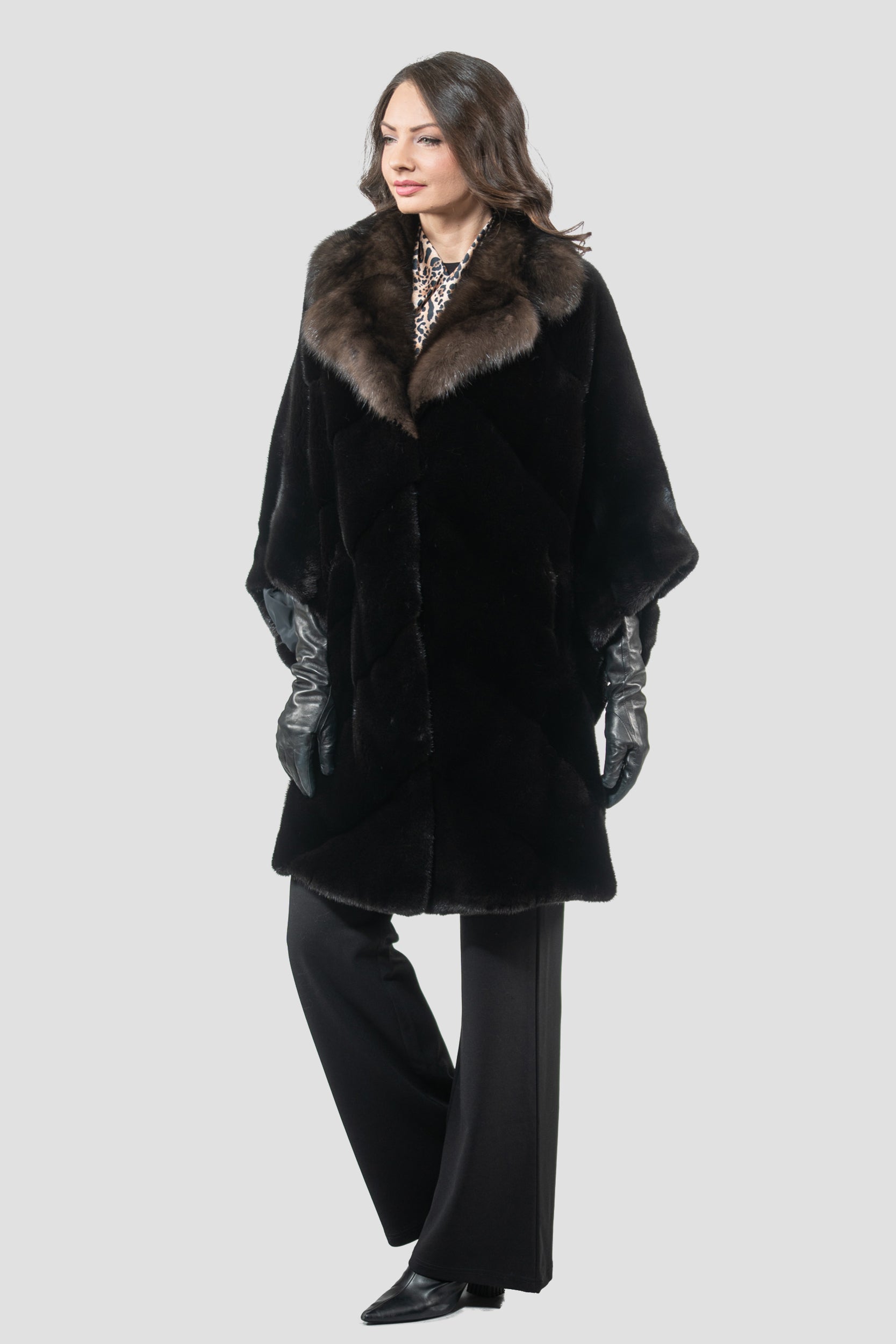Blackglama Mink Cape with Russian Sable Notch Collar