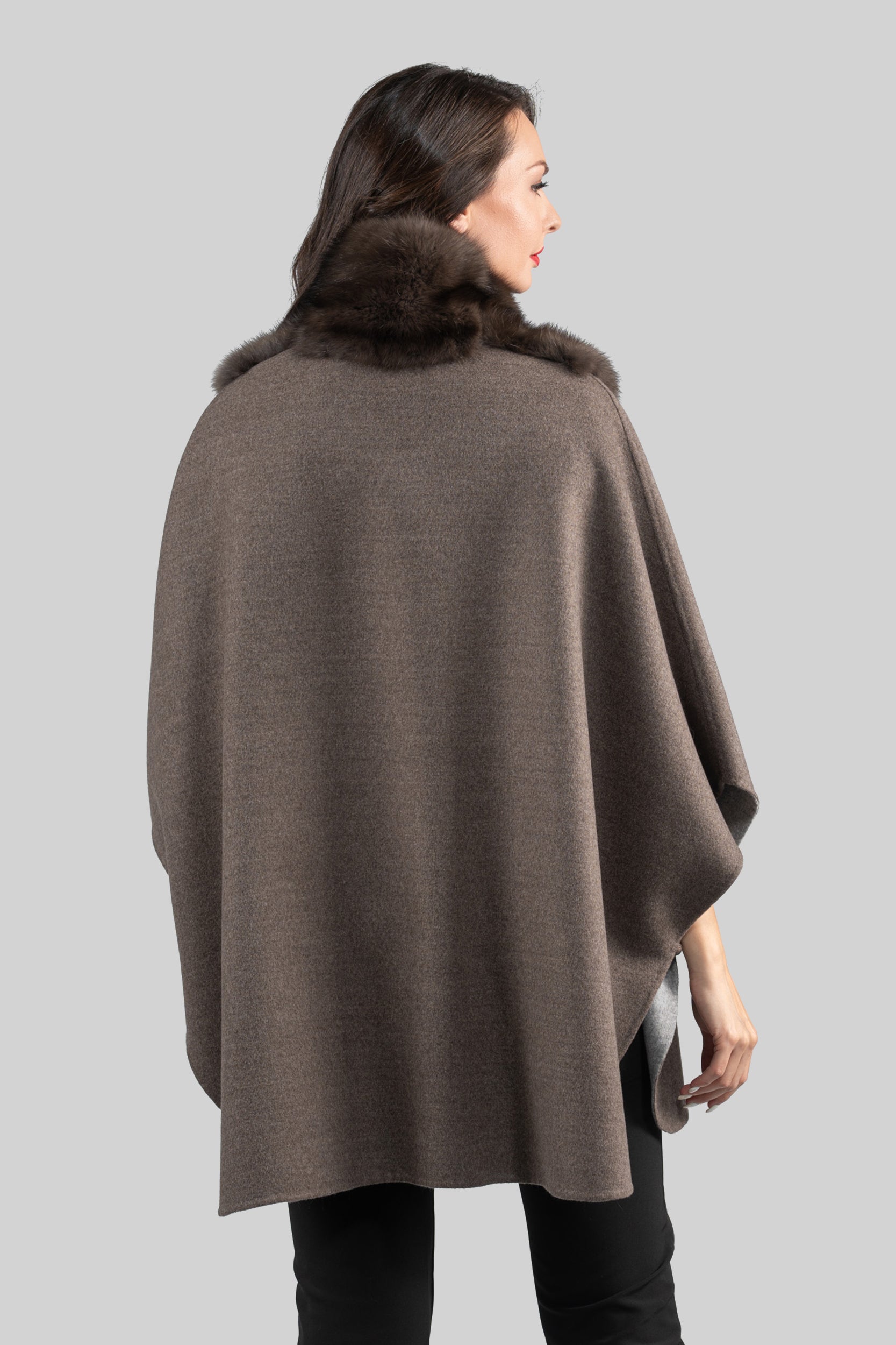 Brown Gray Cashmere Cape with Russian Sable Trim