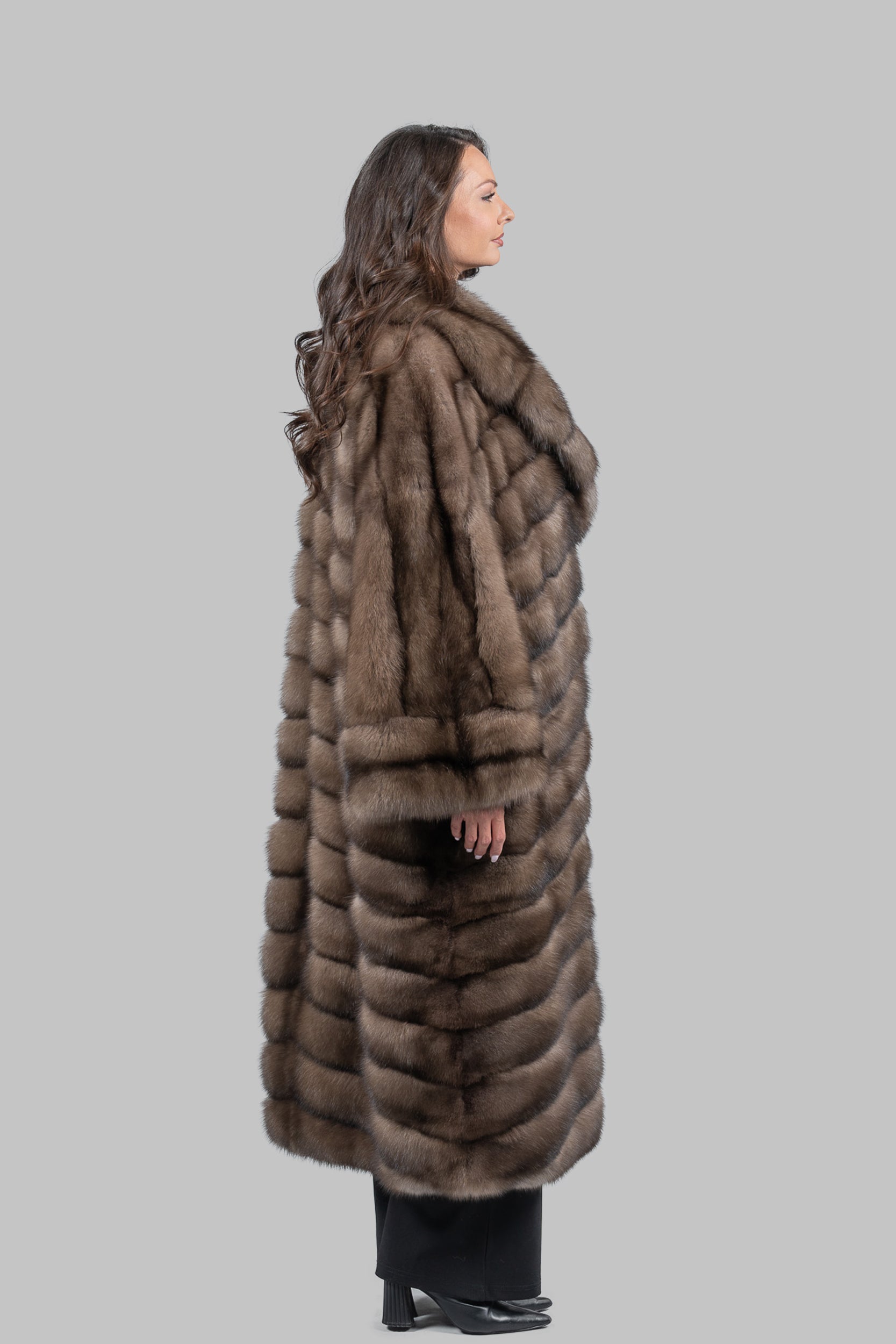 Graphite Sable Long Coat with Shawl Collar