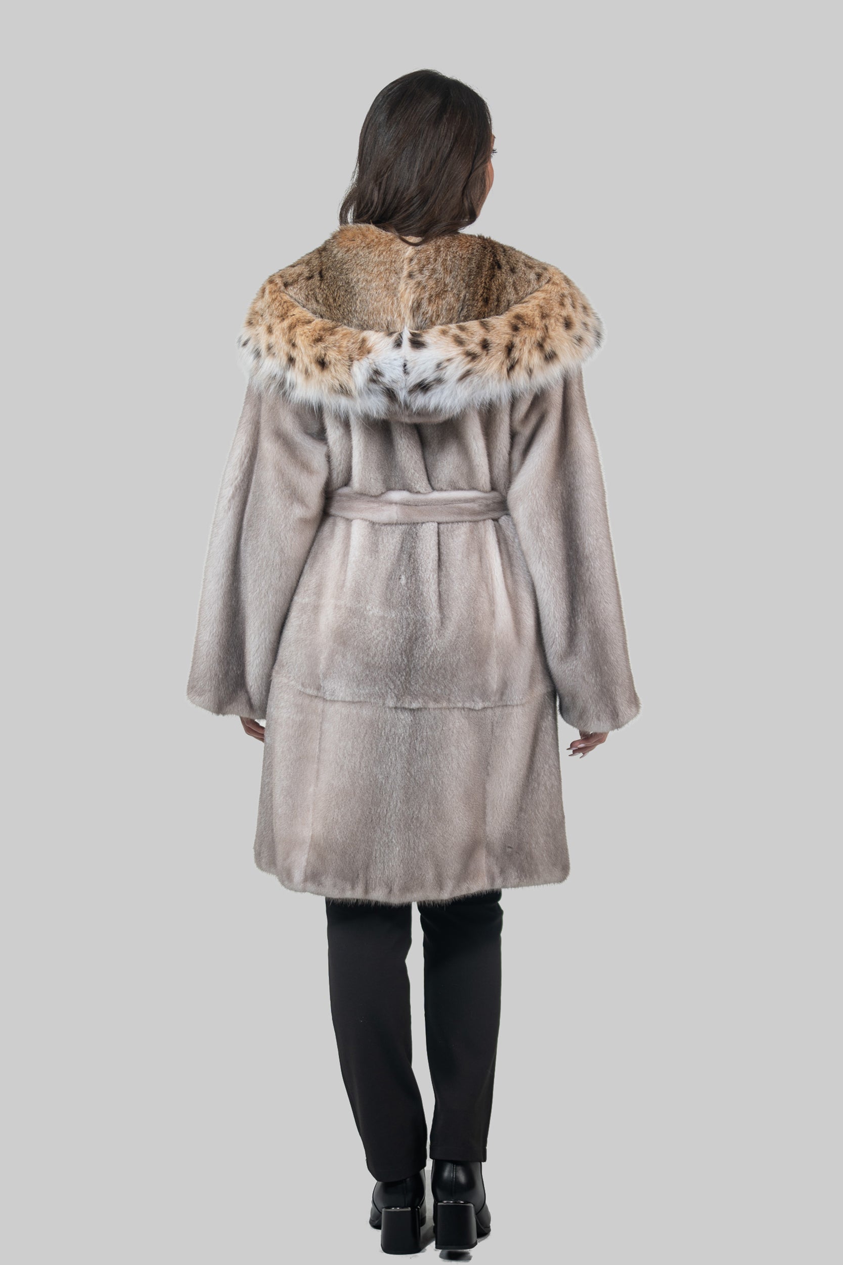 Silver Blue Mink Coat with Bobcat Hood