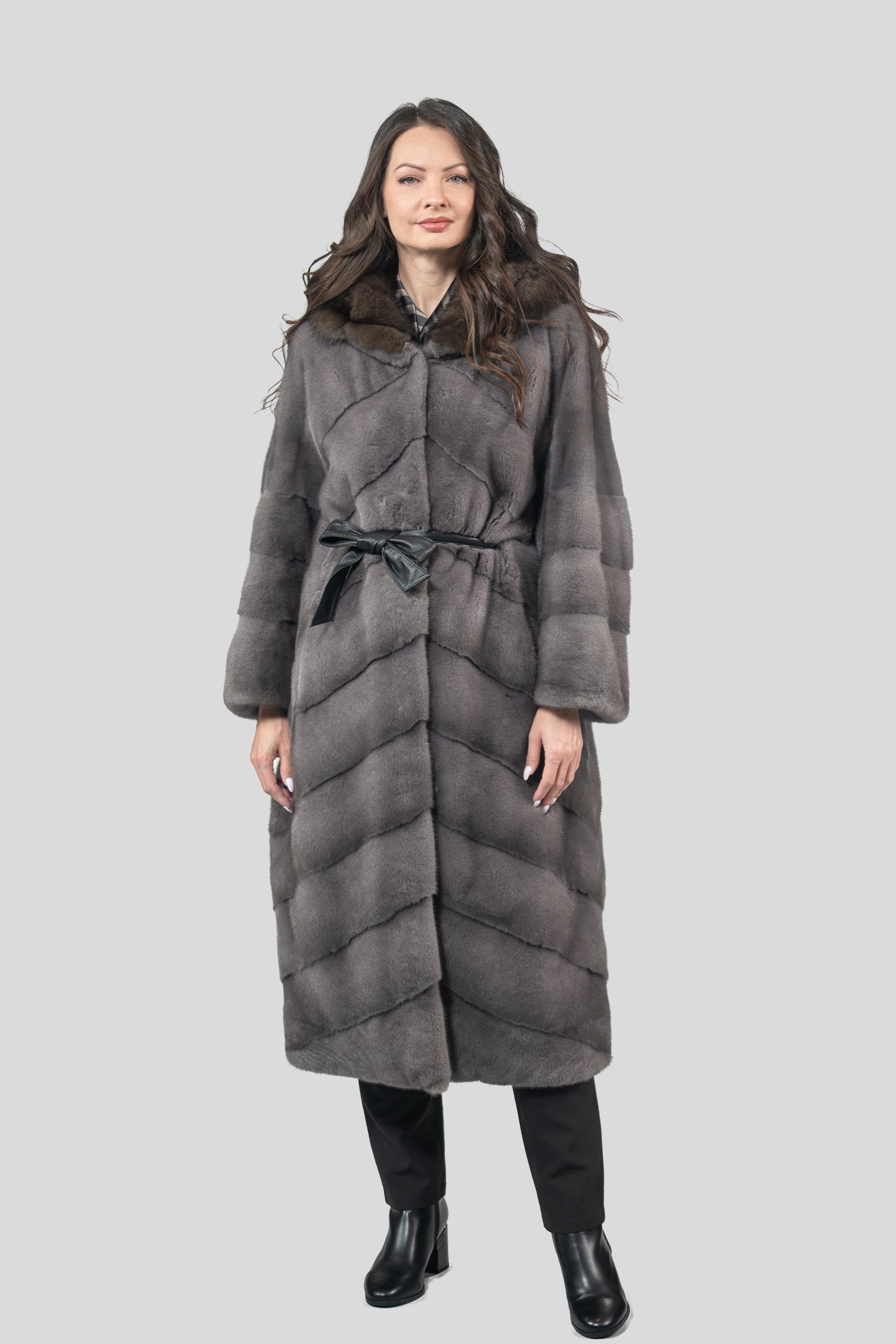Grey Moon Mink Coat with Russian Sable Hood