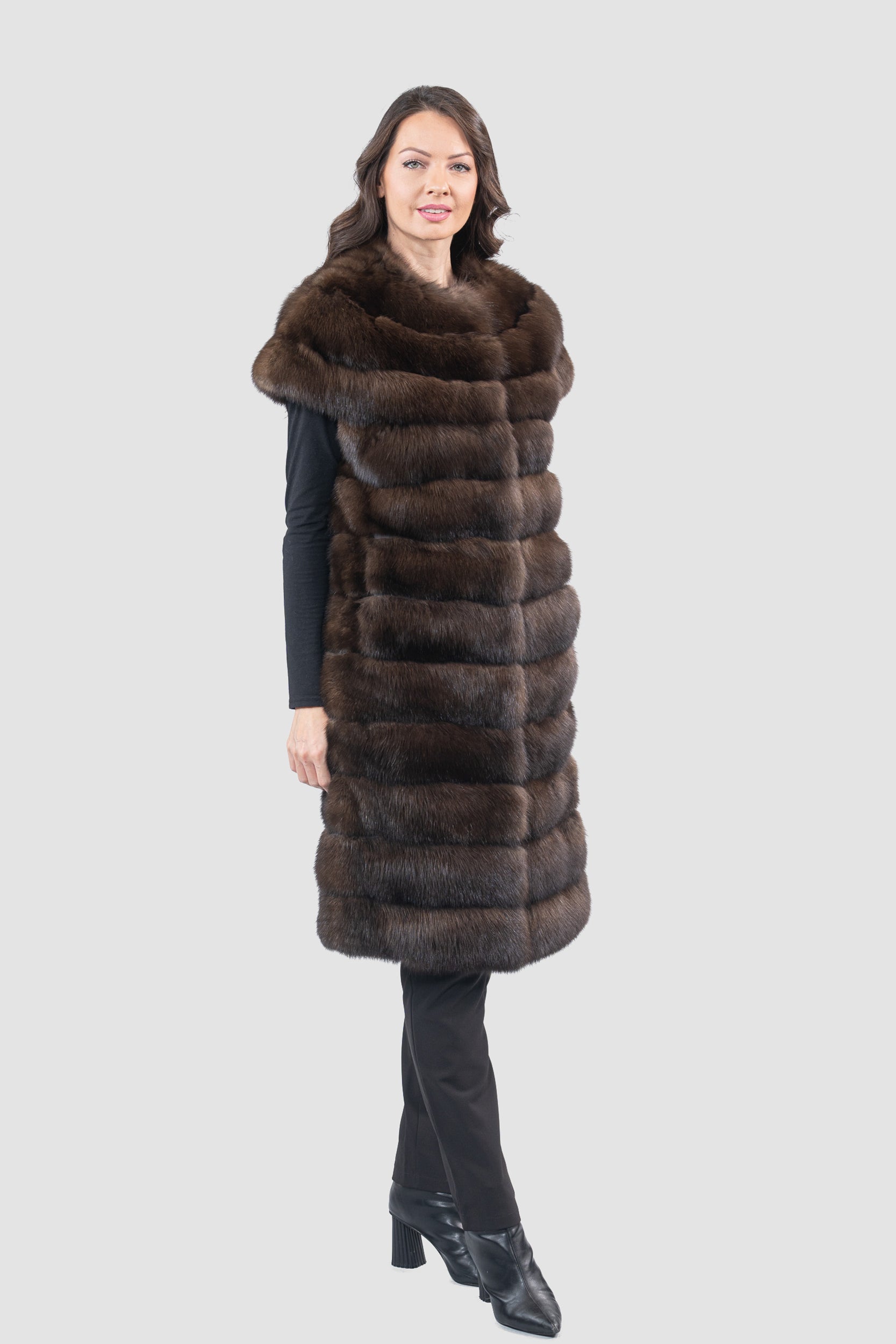 Collarless Dark Russian Sable Vest
