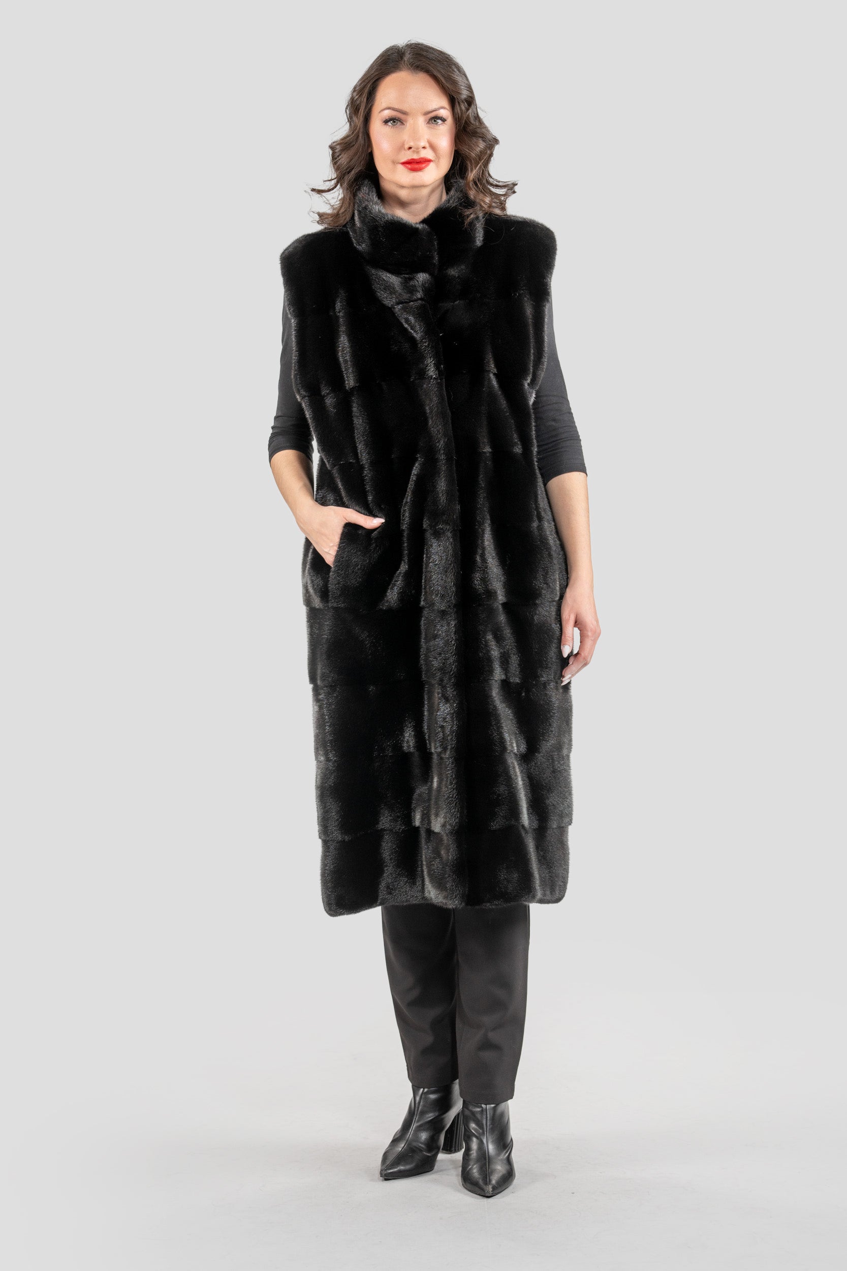 Blackglama Mink Long Vest with Stand Collar