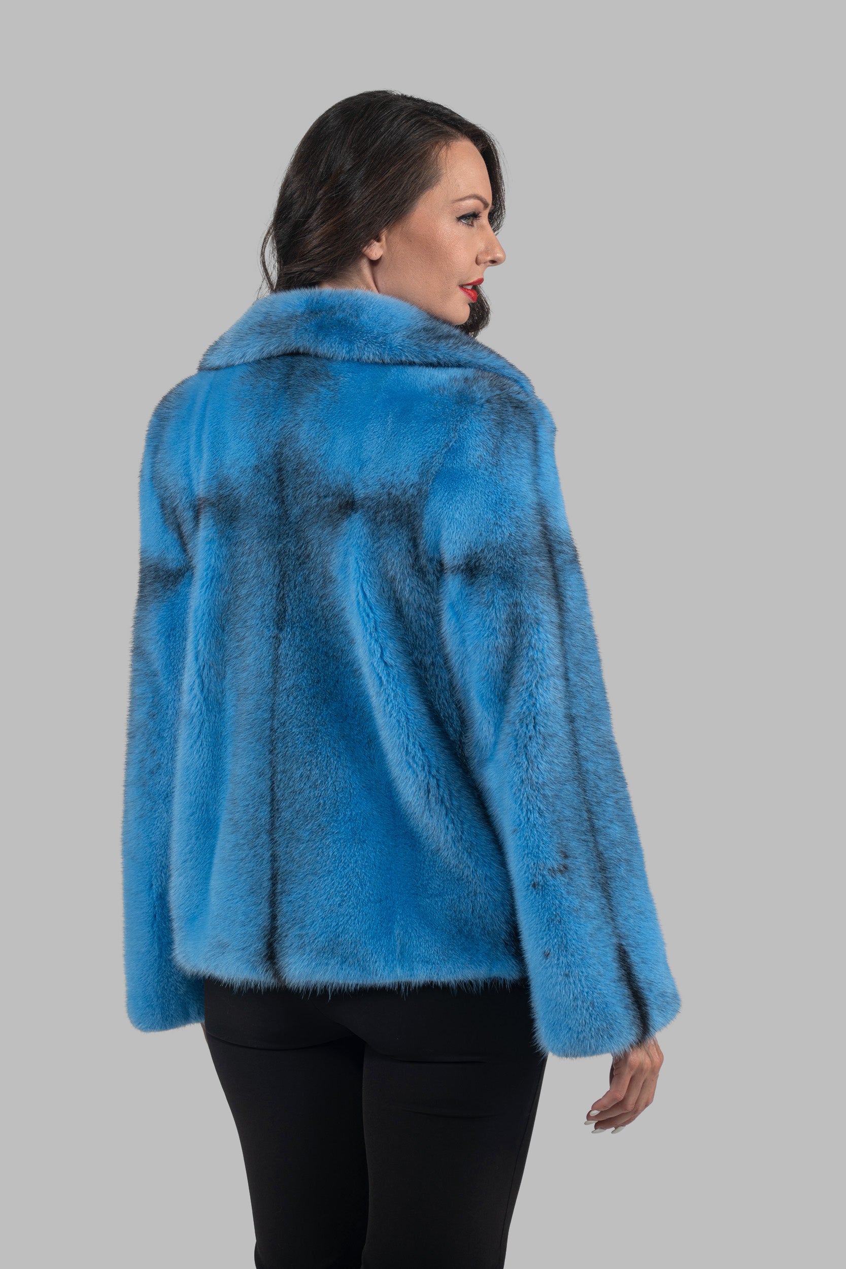Blue Sky Cross Mink Jacket with Notch Collar