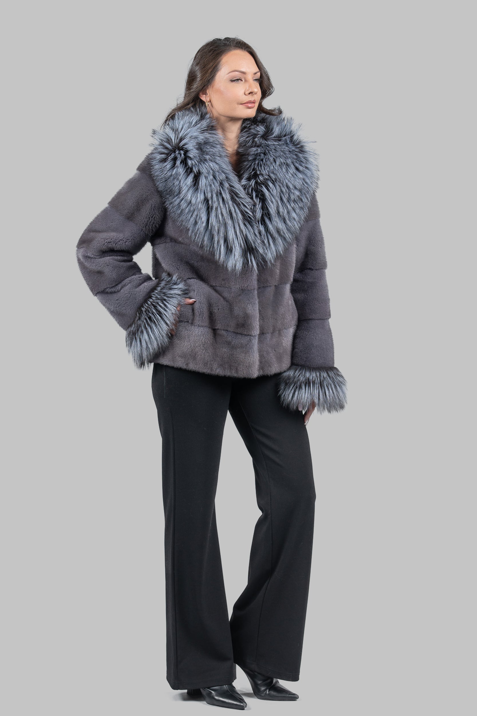 Grey Moon Mink Jacket with Fox Fur Trim