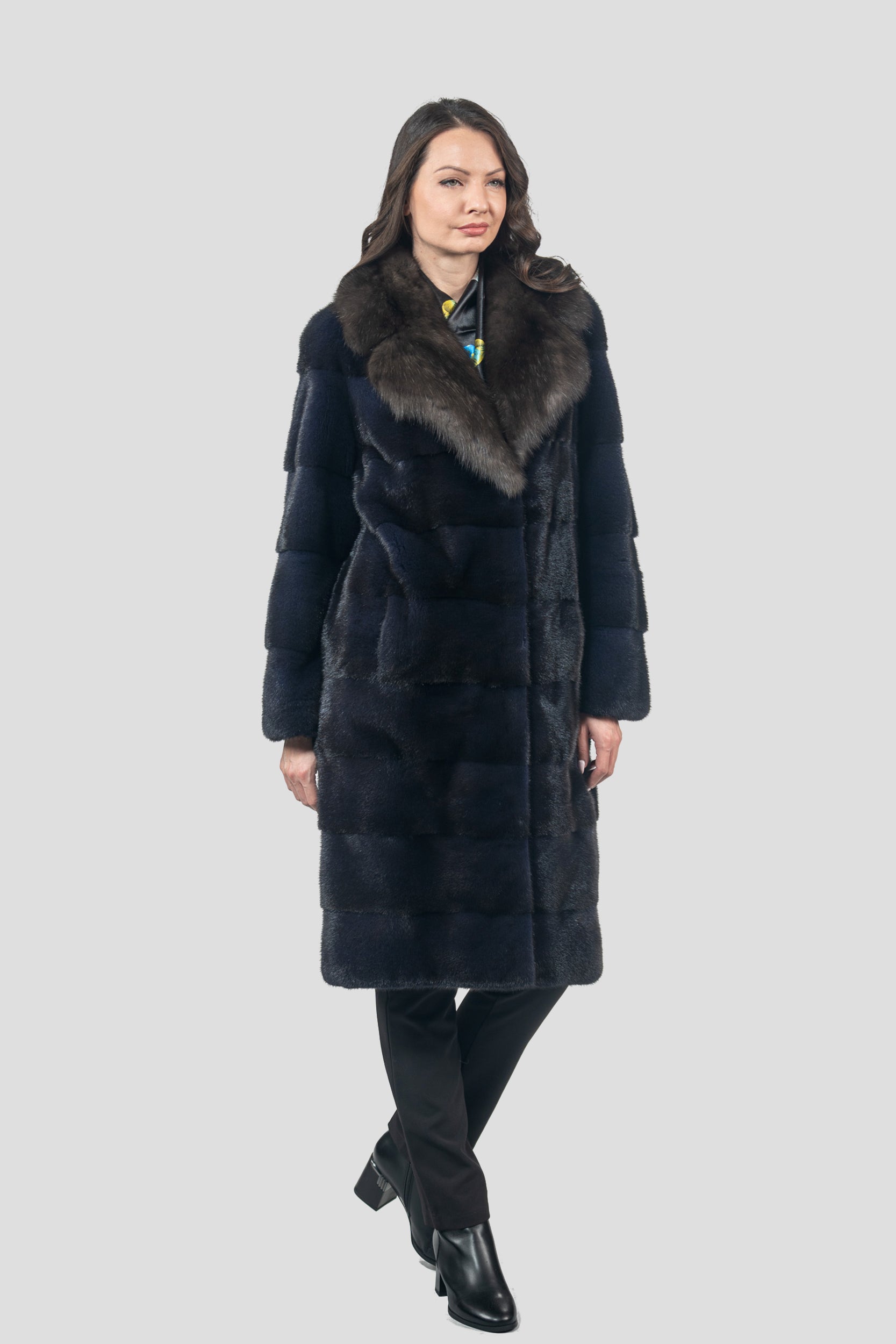 Purple Mink Half Coat with Russian Sable Notch Collar
