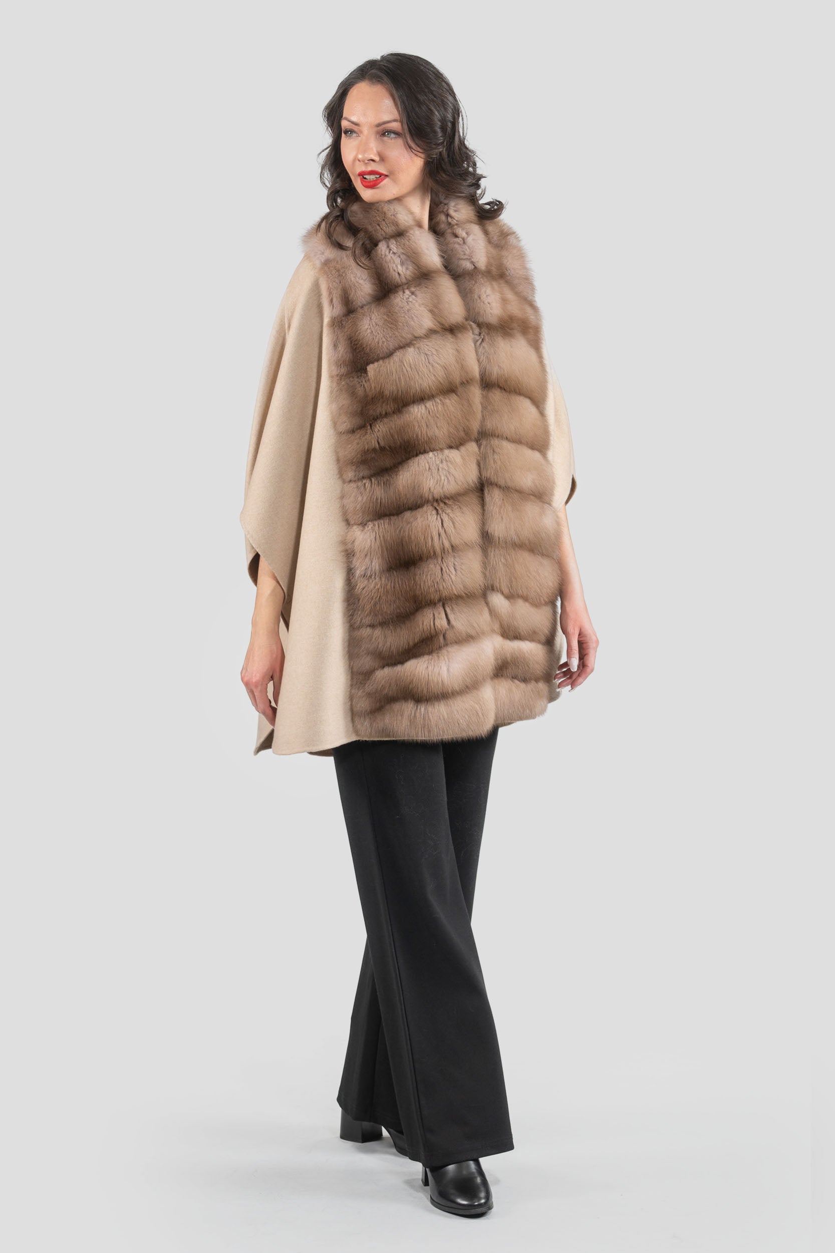 Ecru Beige Cashmere Cape with Baumarten Trim