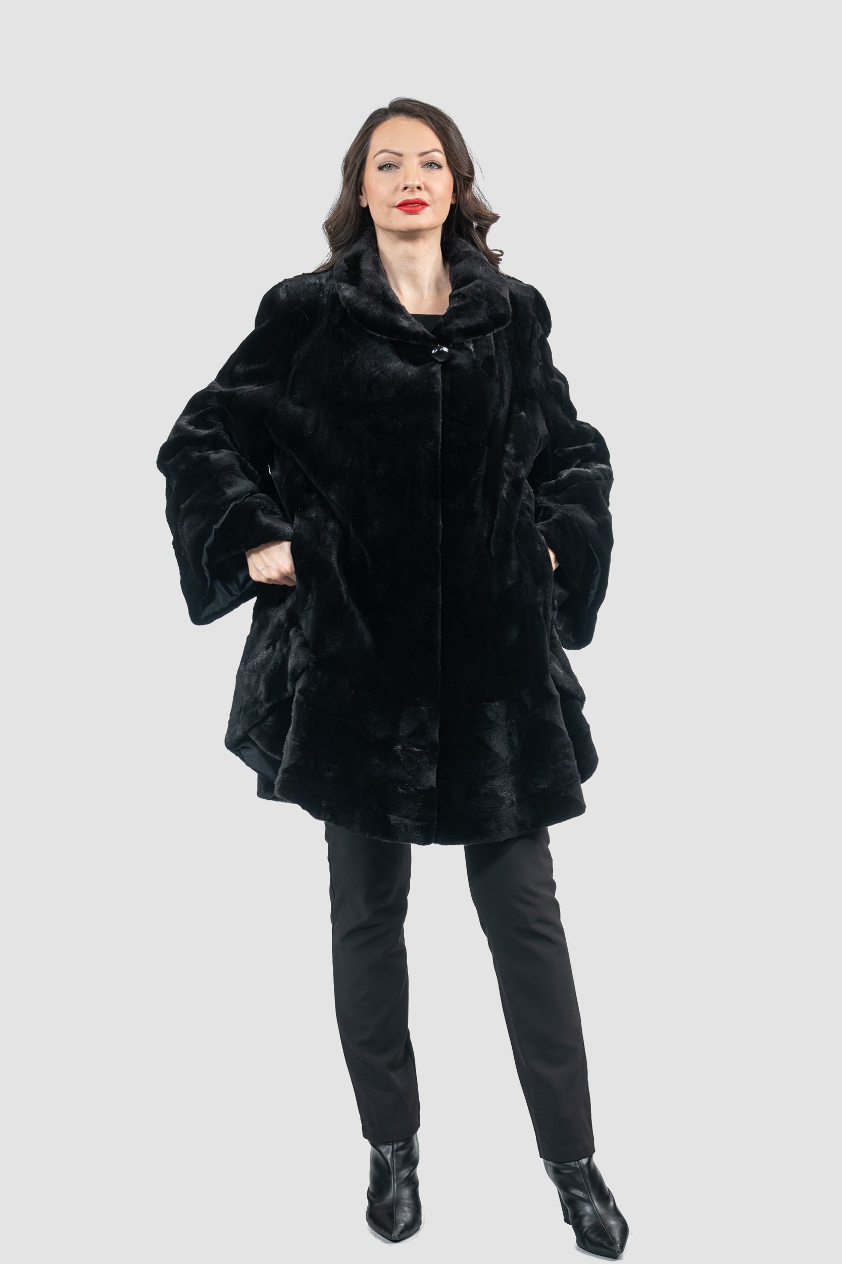 Black Mink Pieced Half Coat