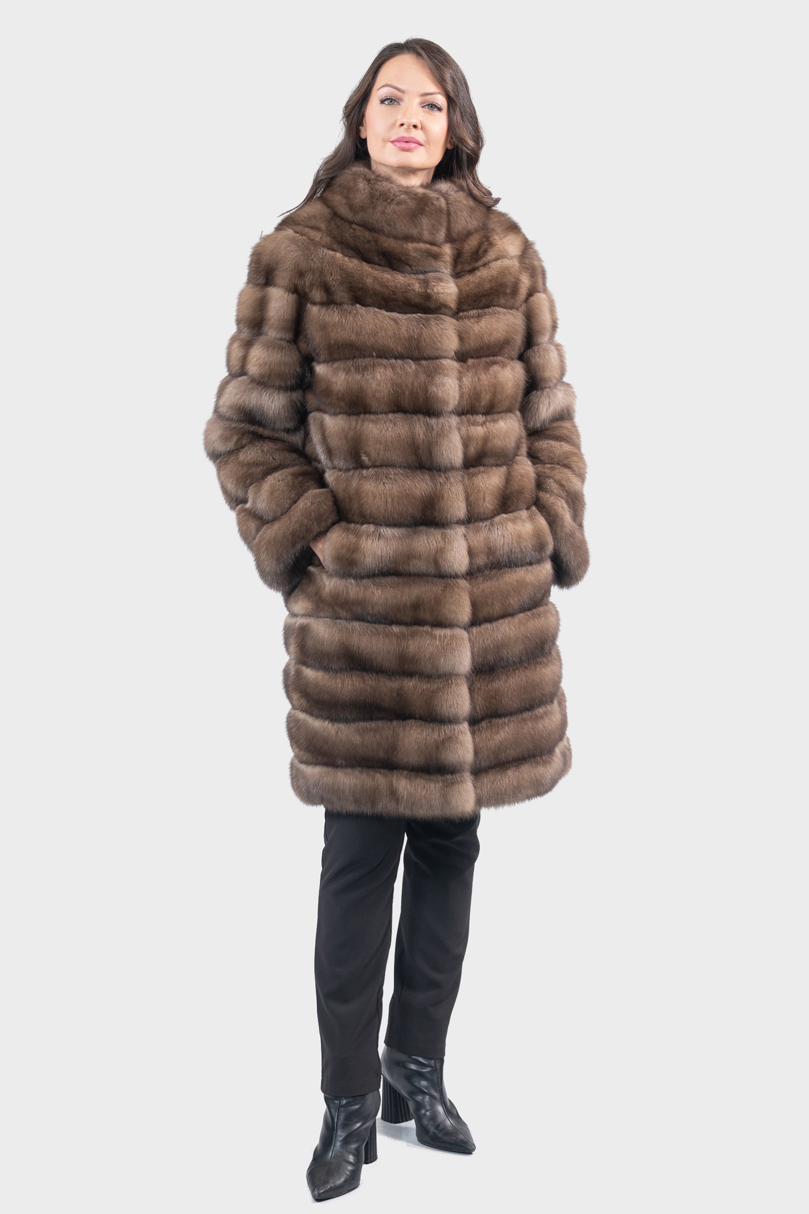 Reversible Titanium Russian Sable Coat with Stand Collar
