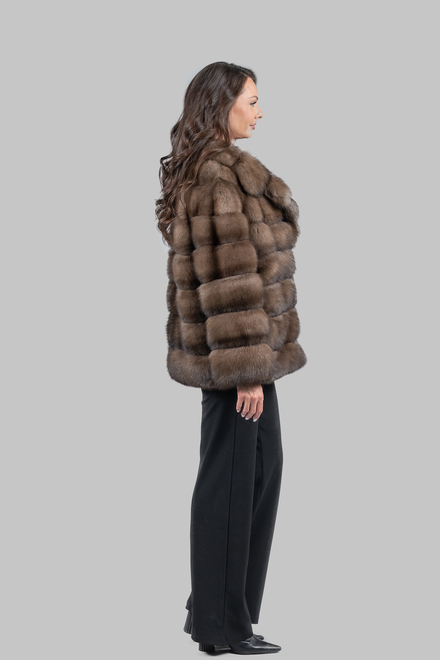 Titanium Sable Half Coat with Shawl Collar