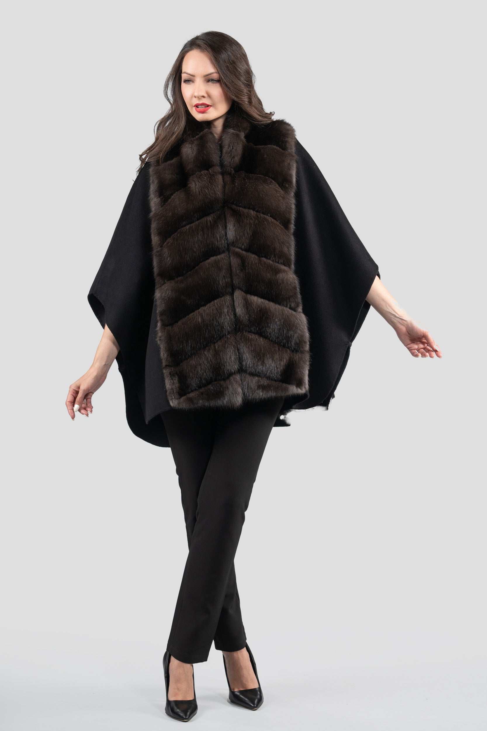 Black Cashmere Cape with Russian Sable Trim