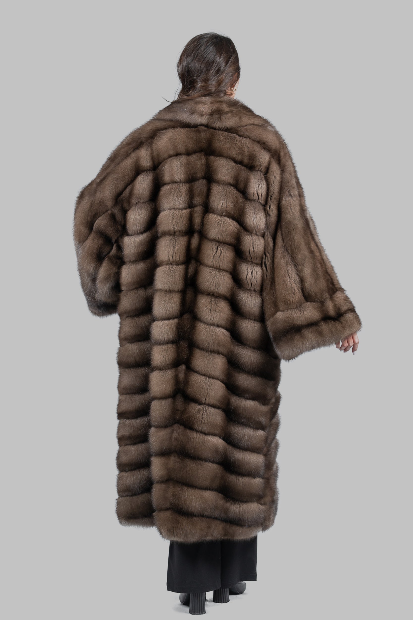 Graphite Sable Long Coat with Shawl Collar