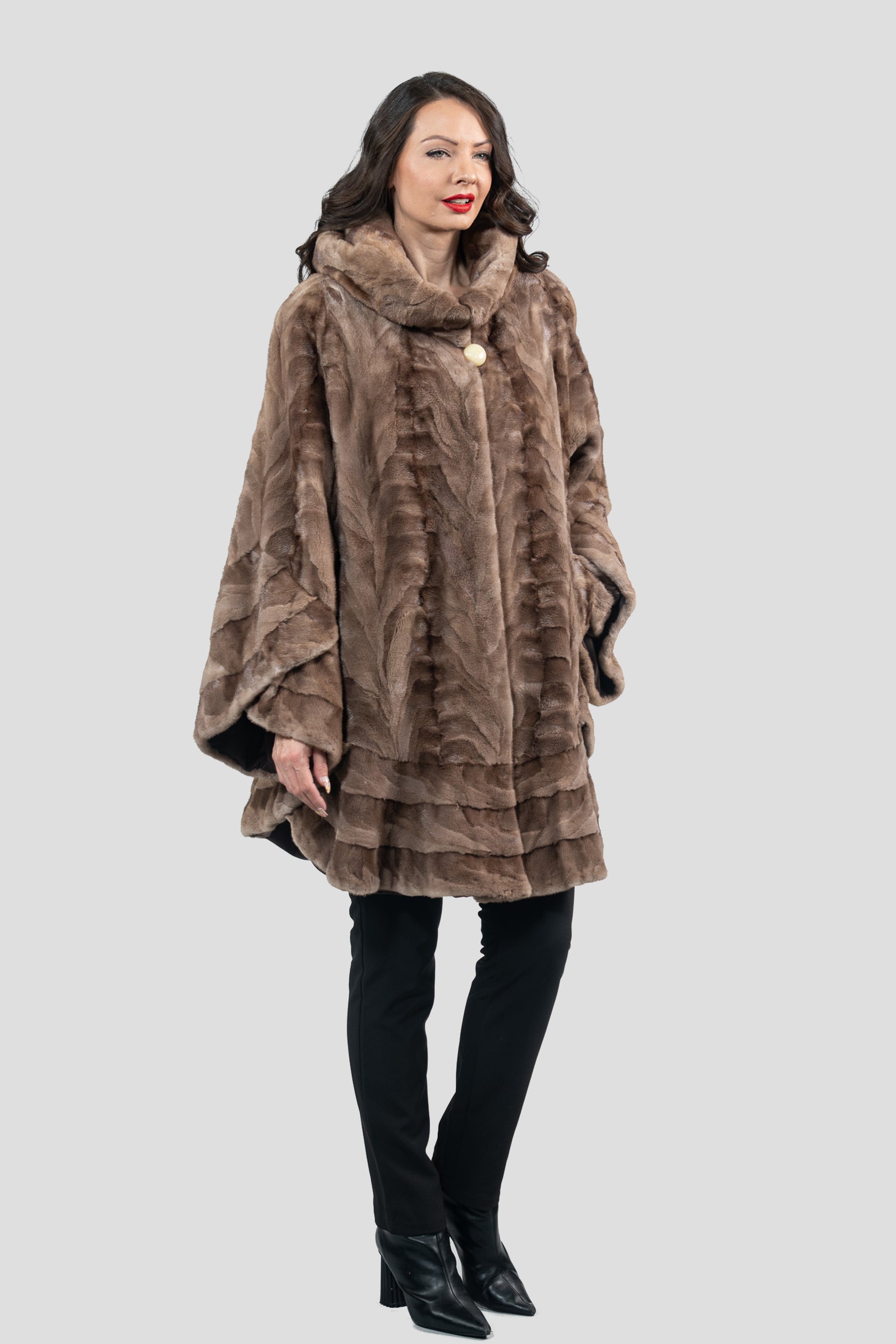 Pastel Mink Pieced Hooded Half Coat