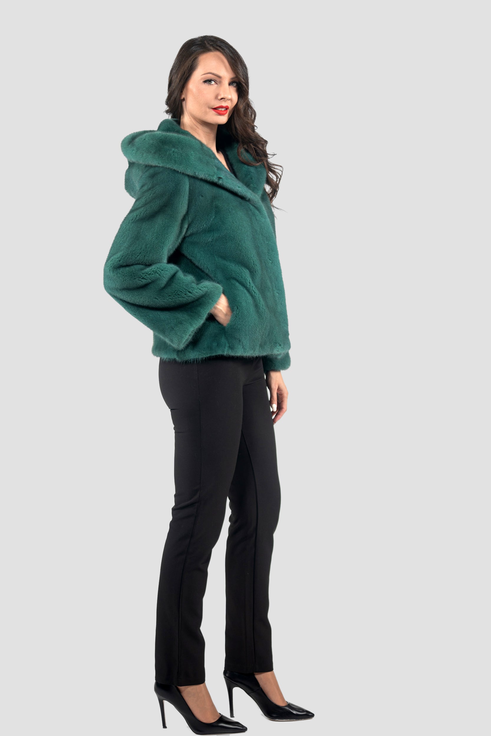 Green Mink Jacket with Attached Hood