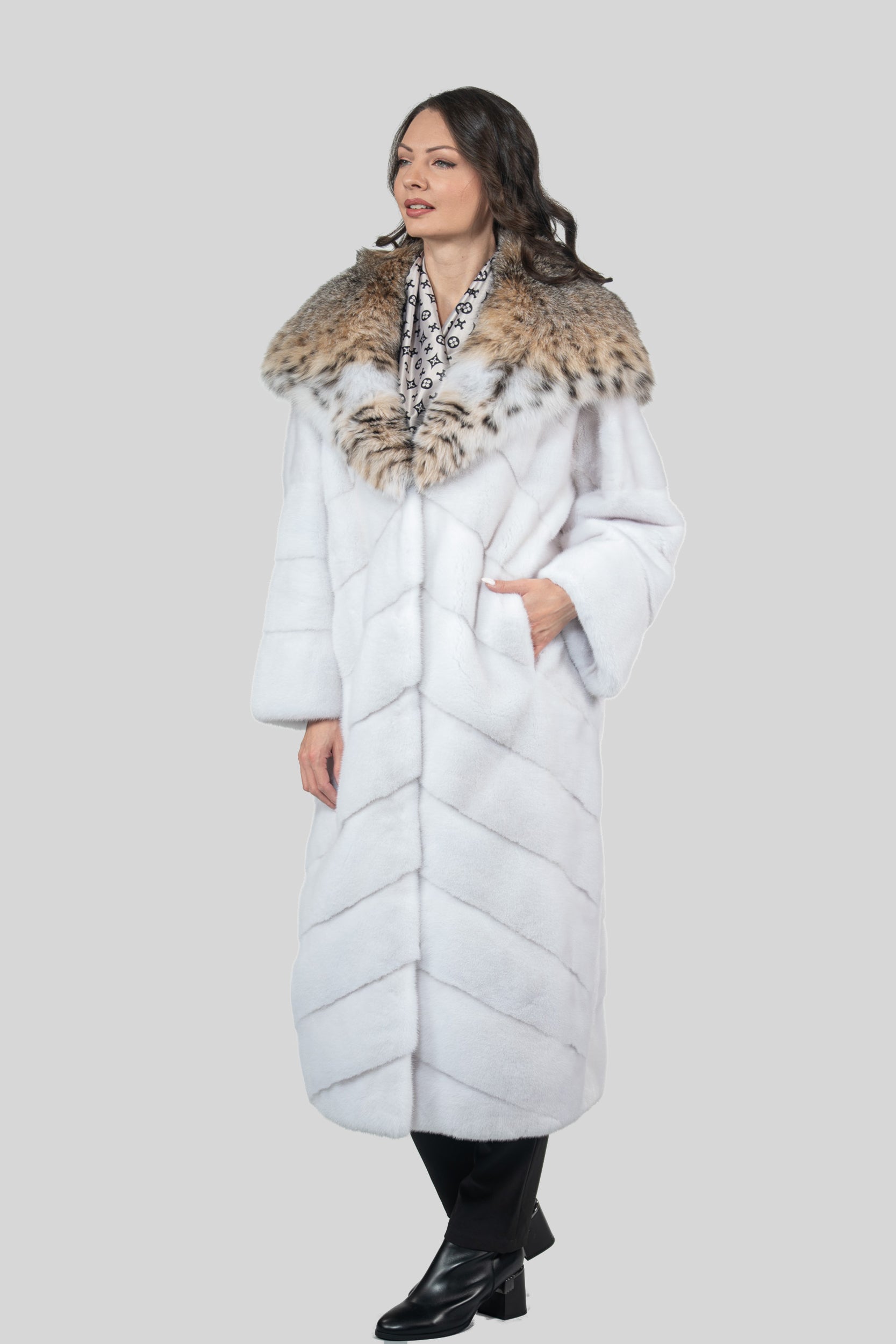 White Mink Coat With Bobcat Hood