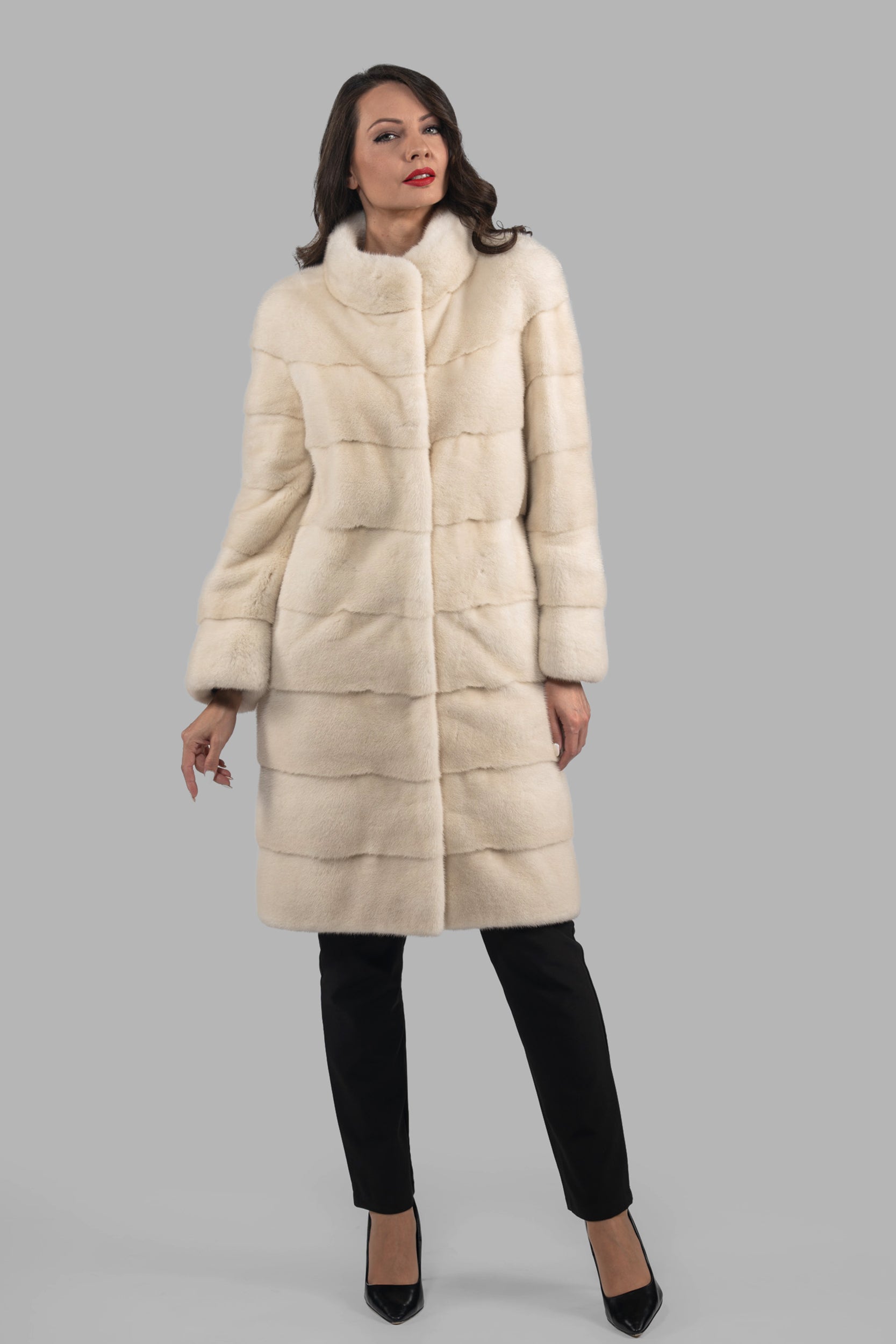 Pearl G/W Mink Half Coat with Stand Collar