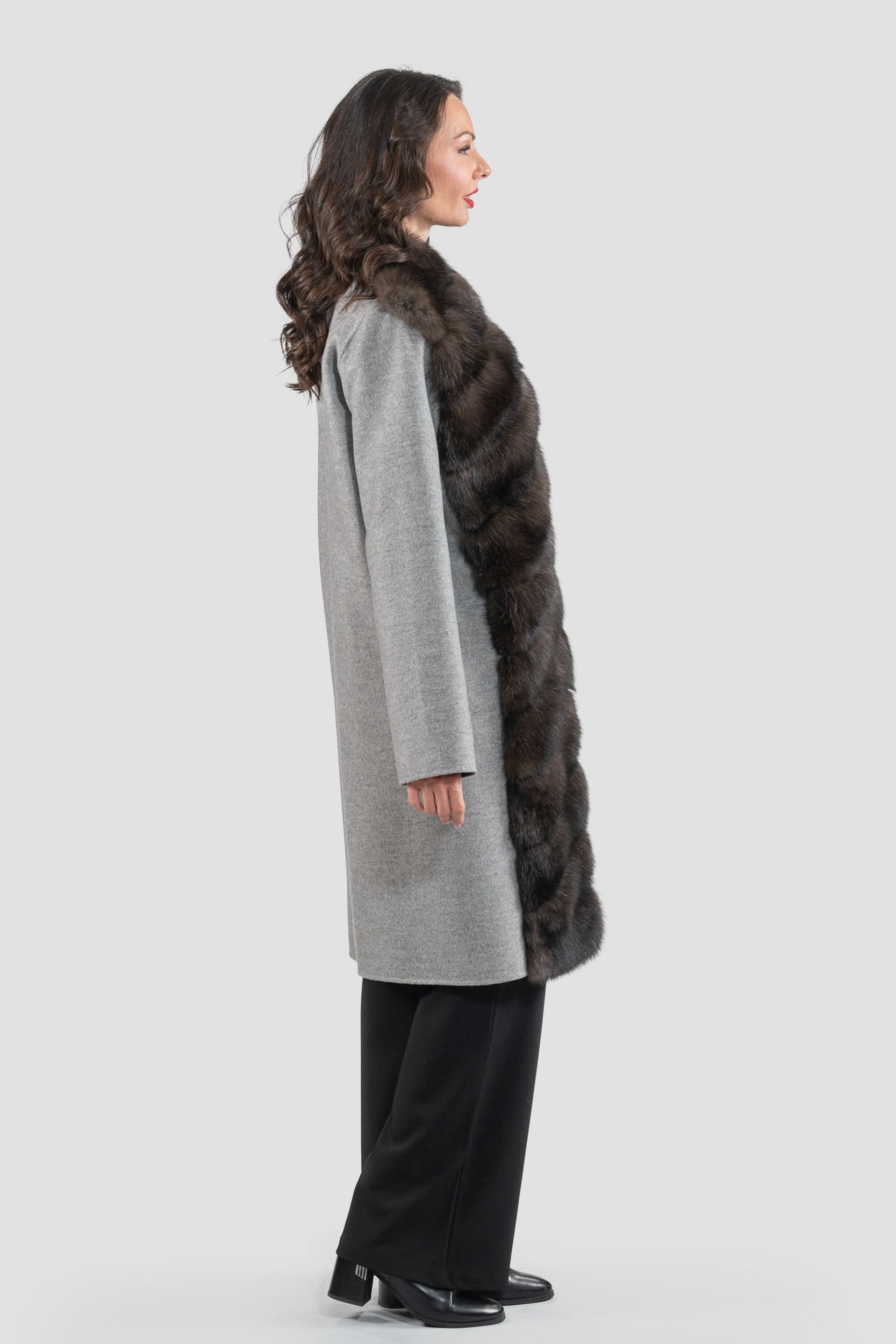 Grey Cashmere Half Coat with Russian Sable Trim